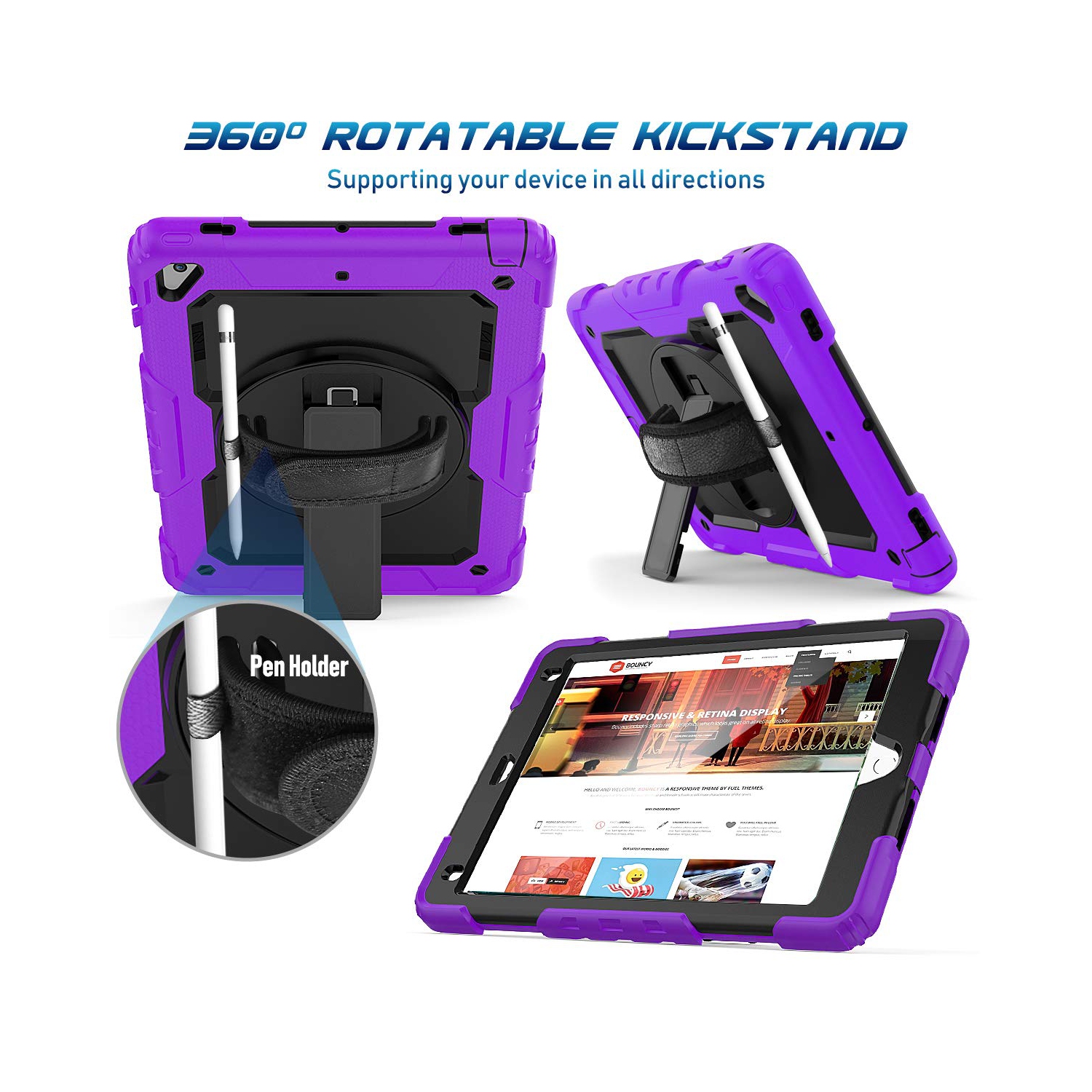 Timecity Case for iPad 6th/5th Generation 9.7 Inch Case 2018/2017 with Screen Protector, Stand, Hand/Shoulder Strap, Full-Bo