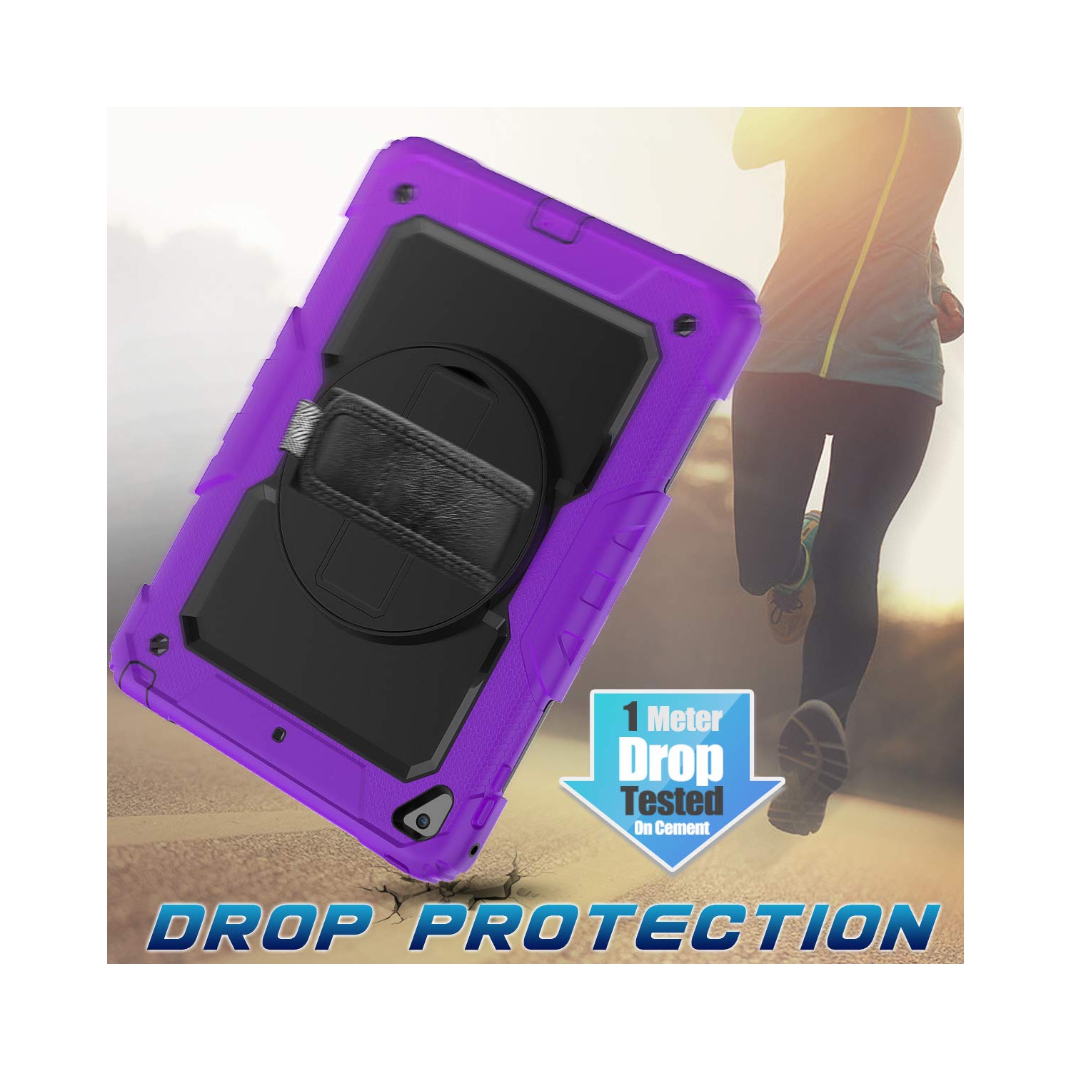 Timecity Case for iPad 6th/5th Generation 9.7 Inch Case 2018/2017 with Screen Protector, Stand, Hand/Shoulder Strap, Full-Bo