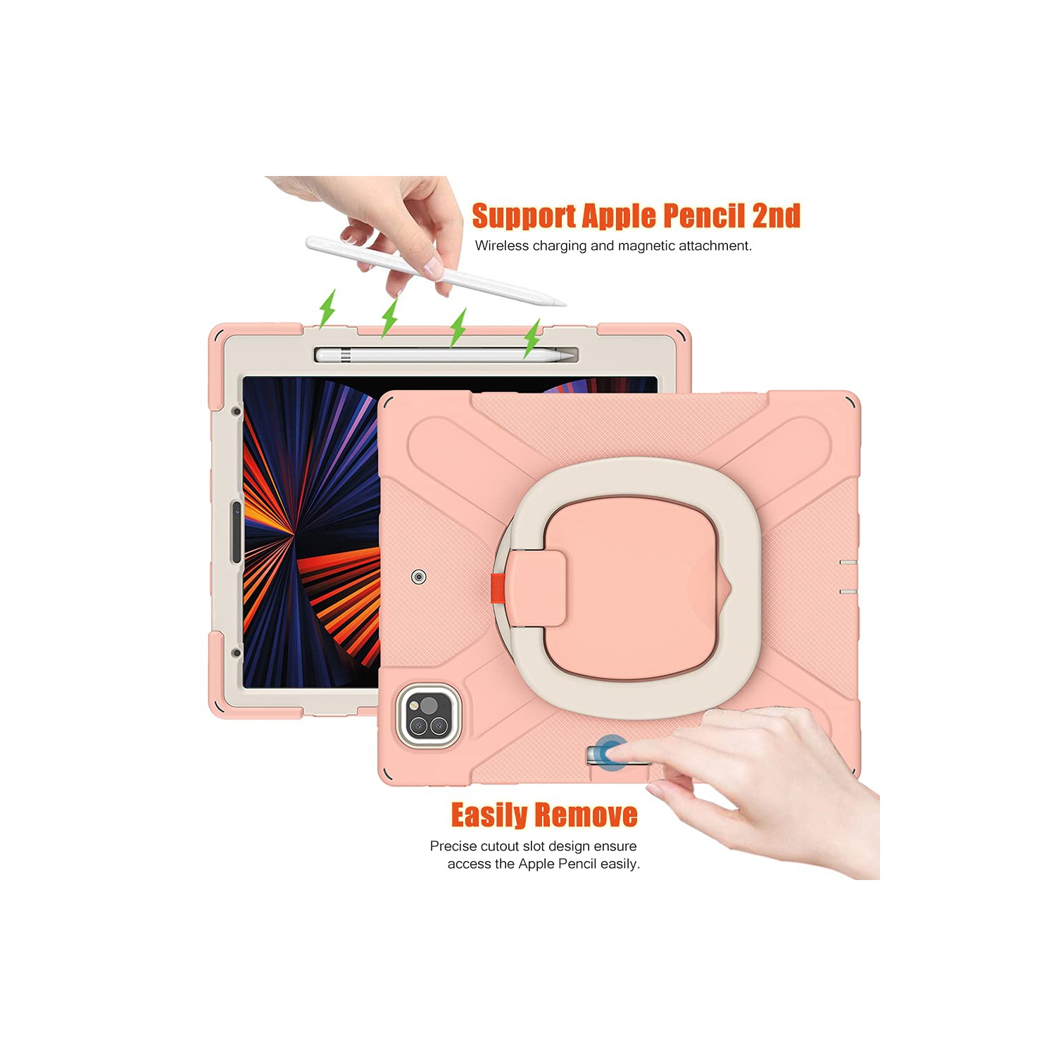 Case for iPad Pro 12.9 M2 6th/5th/4th/3rd Generation, Shockproof Rugged Kids Girls Cover for iPad 12.9 2022/2021/2020 with Pencil Holder Hand Grip