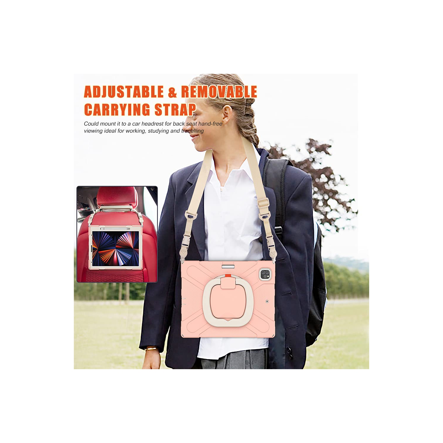 Case for iPad Pro 12.9 M2 6th/5th/4th/3rd Generation, Shockproof Rugged Kids Girls Cover for iPad 12.9 2022/2021/2020 with Pencil Holder Hand Grip