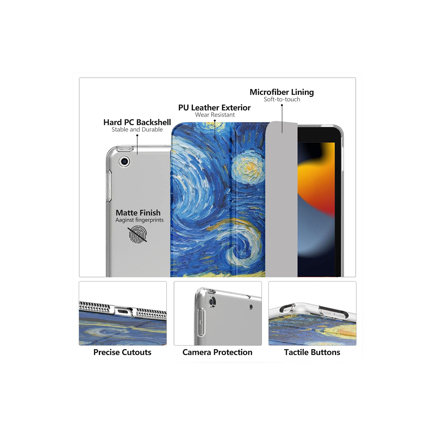 MoKo Étui Fit iPad 10.2 po iPad 9e génération 2021/8e génération 2020/7e génération 2019, étui mince Smart Stand avec