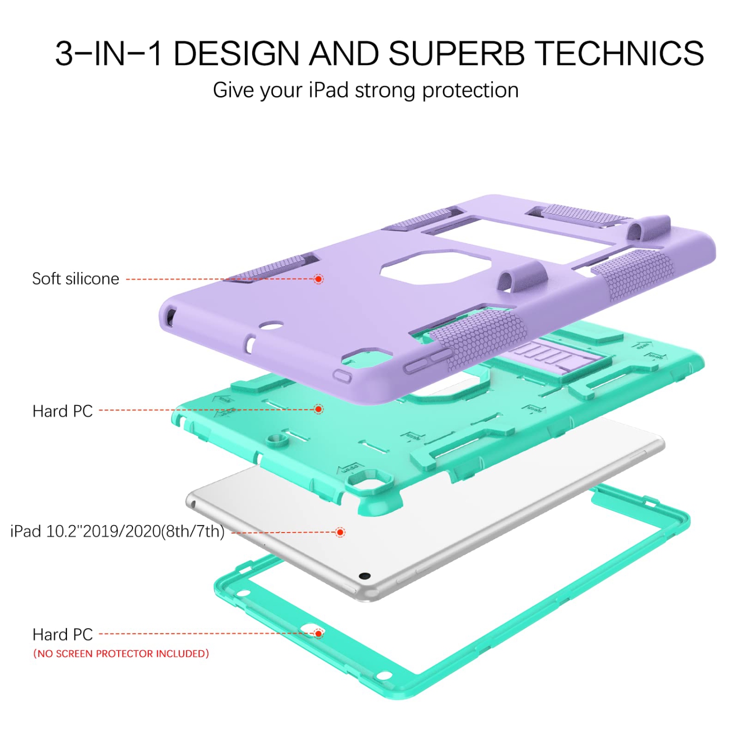 iPad 9th Generation Case, iPad 8th Generation Case, iPad 7th Gen Case, iPad 10.2 2021/2020/2019 Case, VENINGO 3 in 1 Heavy D