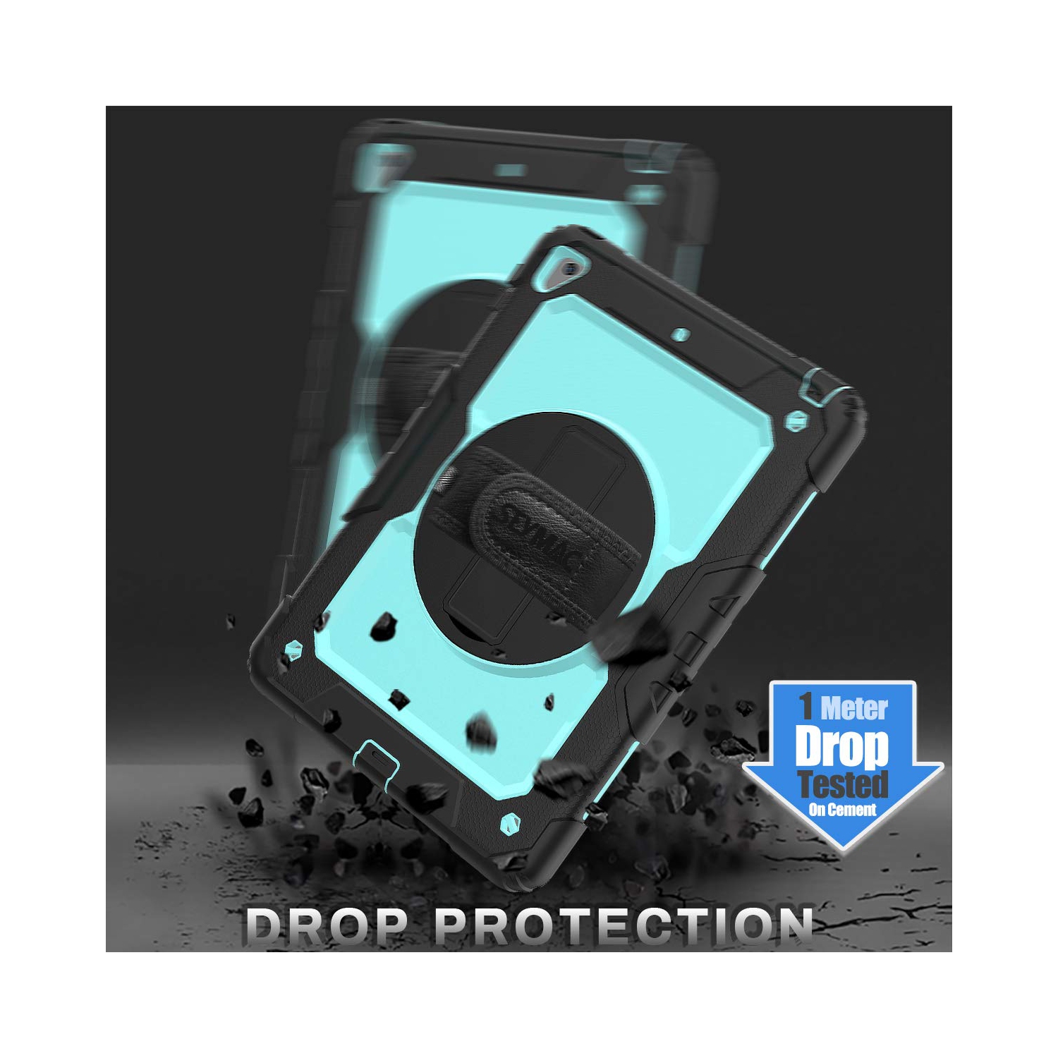 SEYMAC stock iPad 6th/5th Generation Case, Three Layer Drop Protection Case with 360 Rotating Stand Hand Strap & Stylus Pe