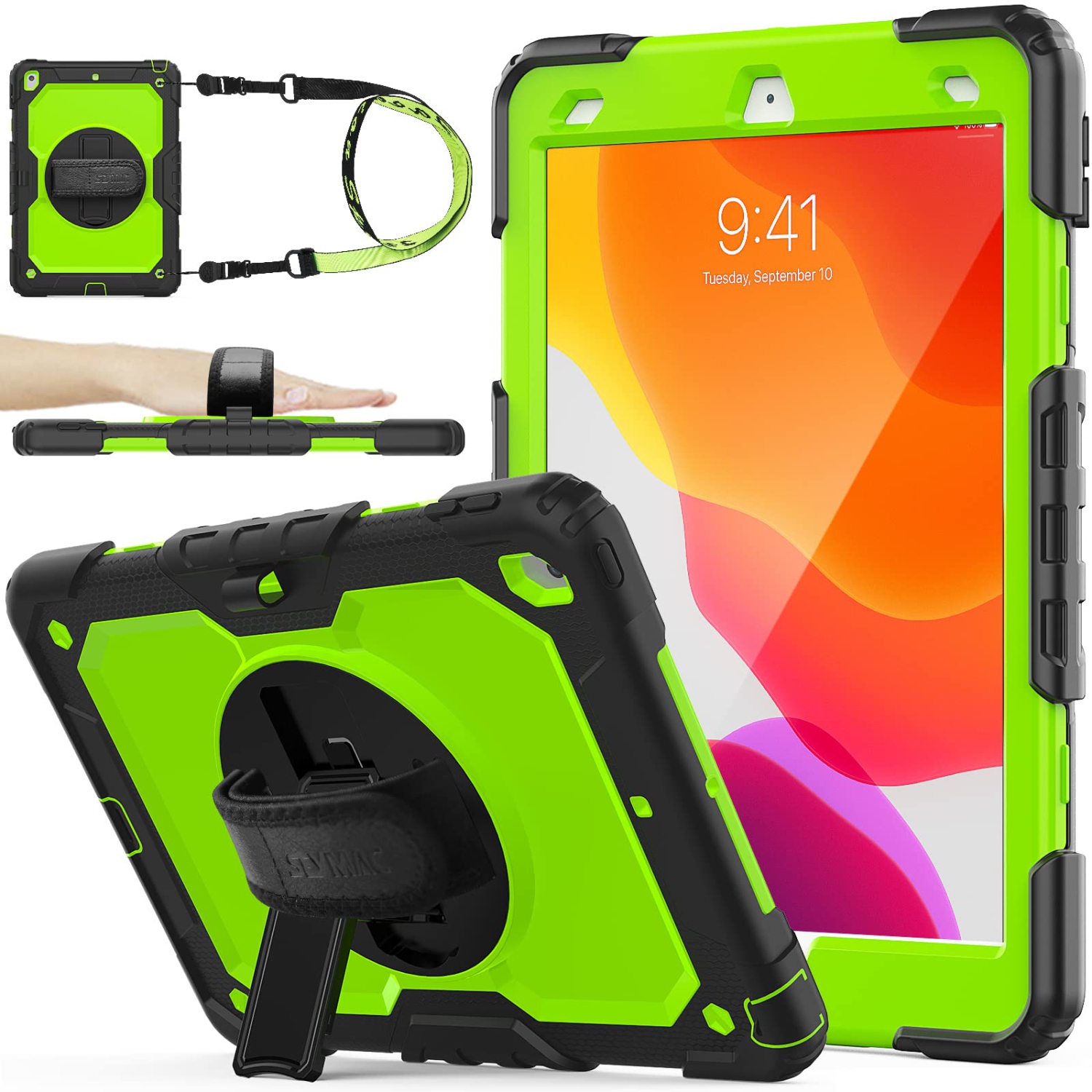 SEYMAC stock Case for iPad 9th/8th/7th Generation 10.2 Case, Shockproof Protection with 360 Rotating Stand Hand Strap for 20