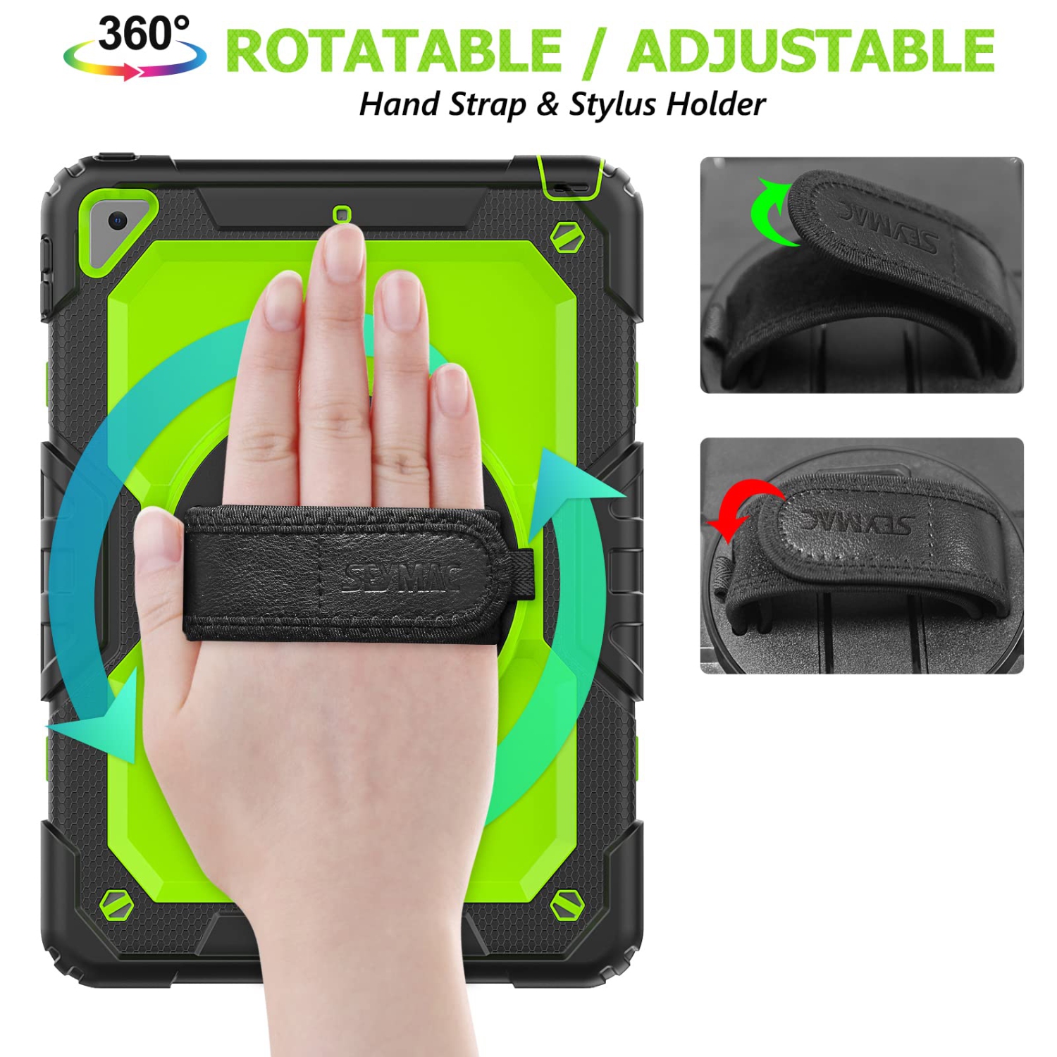 SEYMAC stock Case for iPad 9th/8th/7th Generation 10.2 Case, Shockproof Protection with 360 Rotating Stand Hand Strap for 20