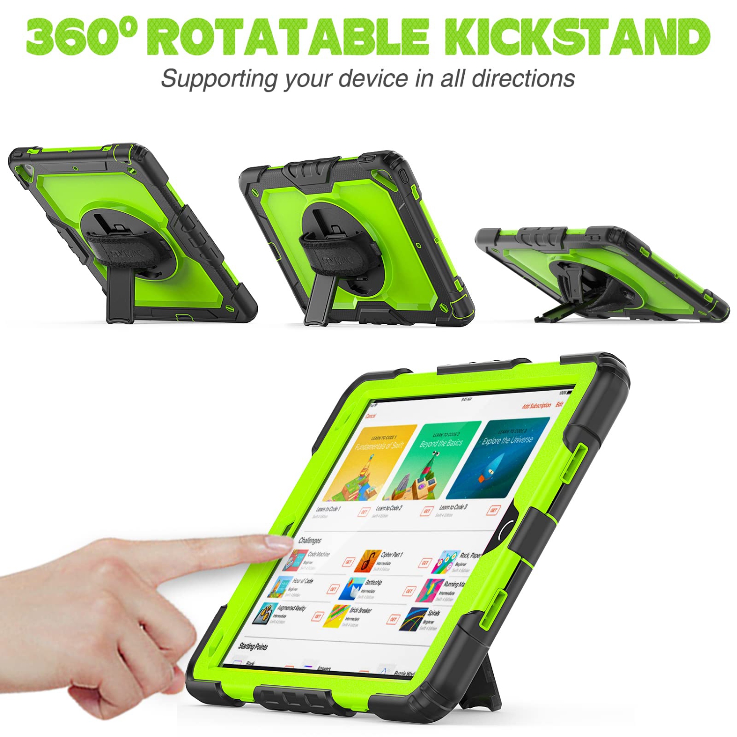 SEYMAC stock Case for iPad 9th/8th/7th Generation 10.2 Case, Shockproof Protection with 360 Rotating Stand Hand Strap for 20