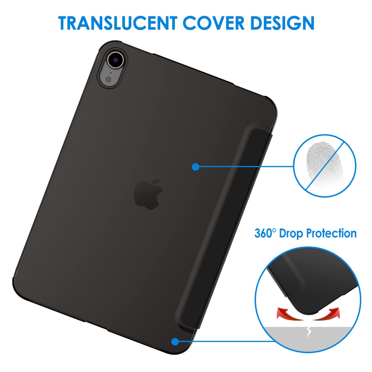 JETech Case Compatible with iPad Mini 6, Slim Stand Hard Back Shell Smart Cover with