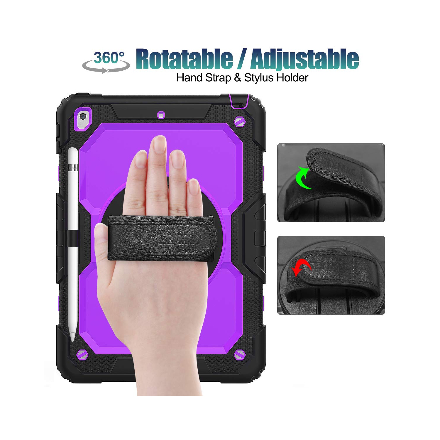 SEYMAC stock Case for iPad 9th/8th/7th Generation Case, Three Layer Drop Protection Case with 360 Rotating Stand Hand Stra