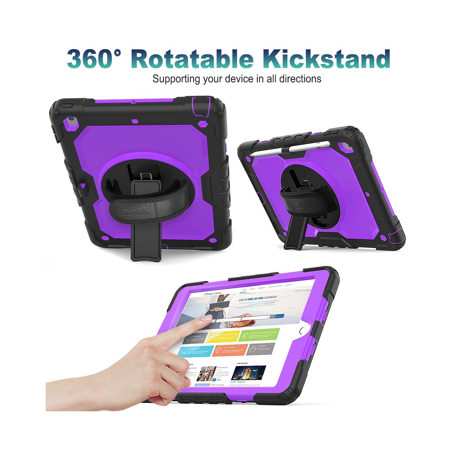SEYMAC stock Case for iPad 9th/8th/7th Generation Case, Three Layer Drop Protection Case with 360 Rotating Stand Hand Stra