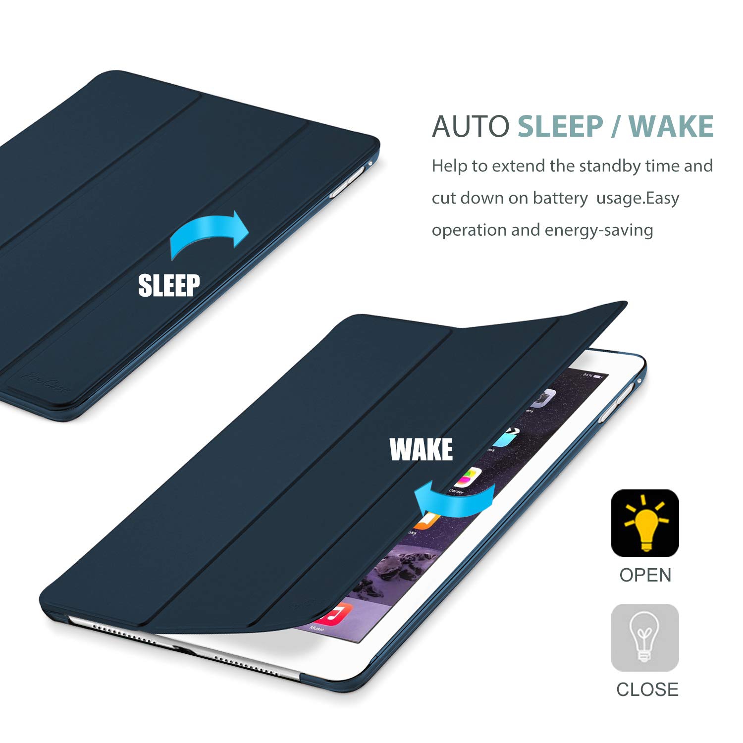 ProCase iPad Air 2 Smart Case, Ultra Slim Lightweight Stand Protective Case Shell with Translucent Frosted Ba