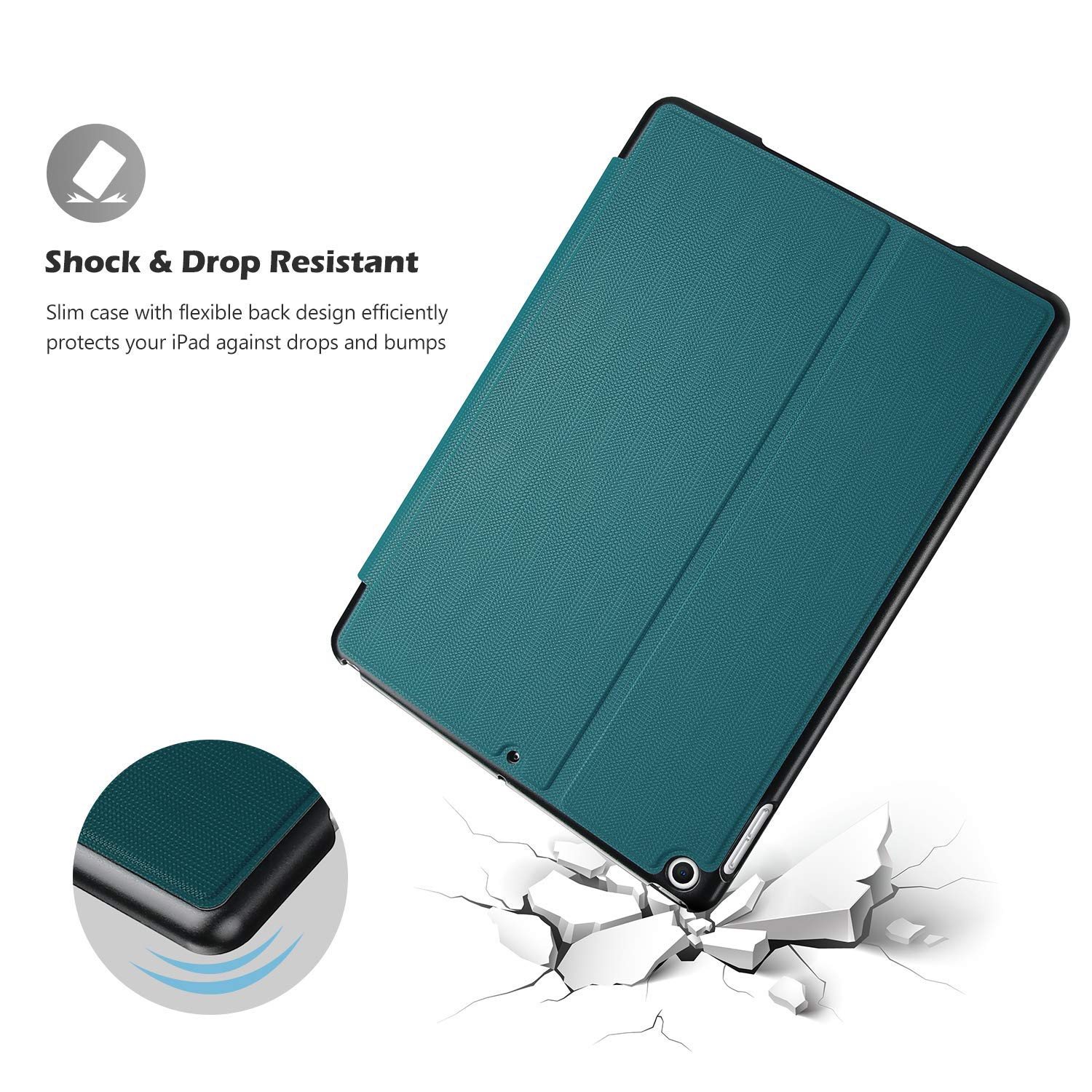 iPad 10,2 étui 2019, étui folio mince antichoc et léger avec dos souple en TPUR pour iPad 2019 10,2 po 7th génération Apple - Sarcelle