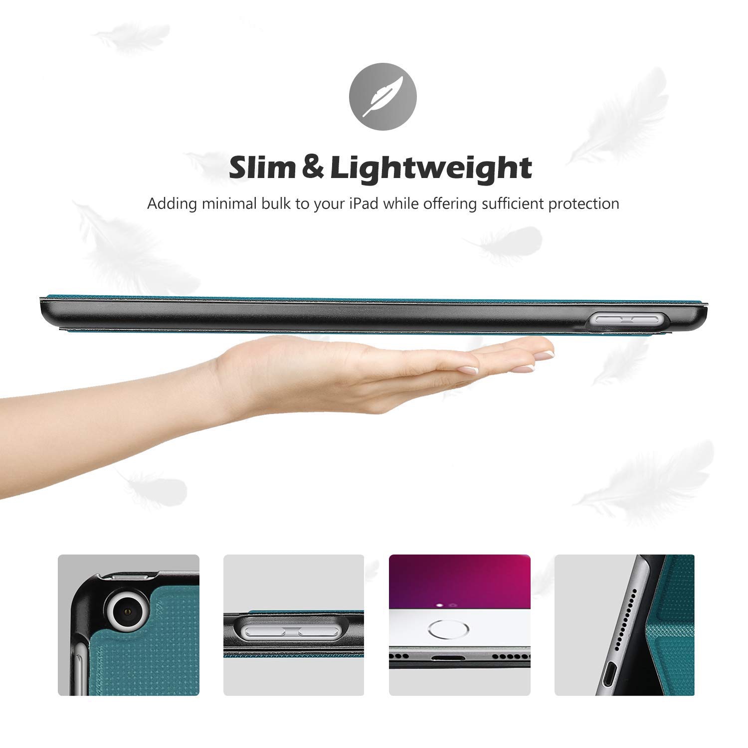 iPad 10,2 étui 2019, étui folio mince antichoc et léger avec dos souple en TPUR pour iPad 2019 10,2 po 7th génération Apple - Sarcelle