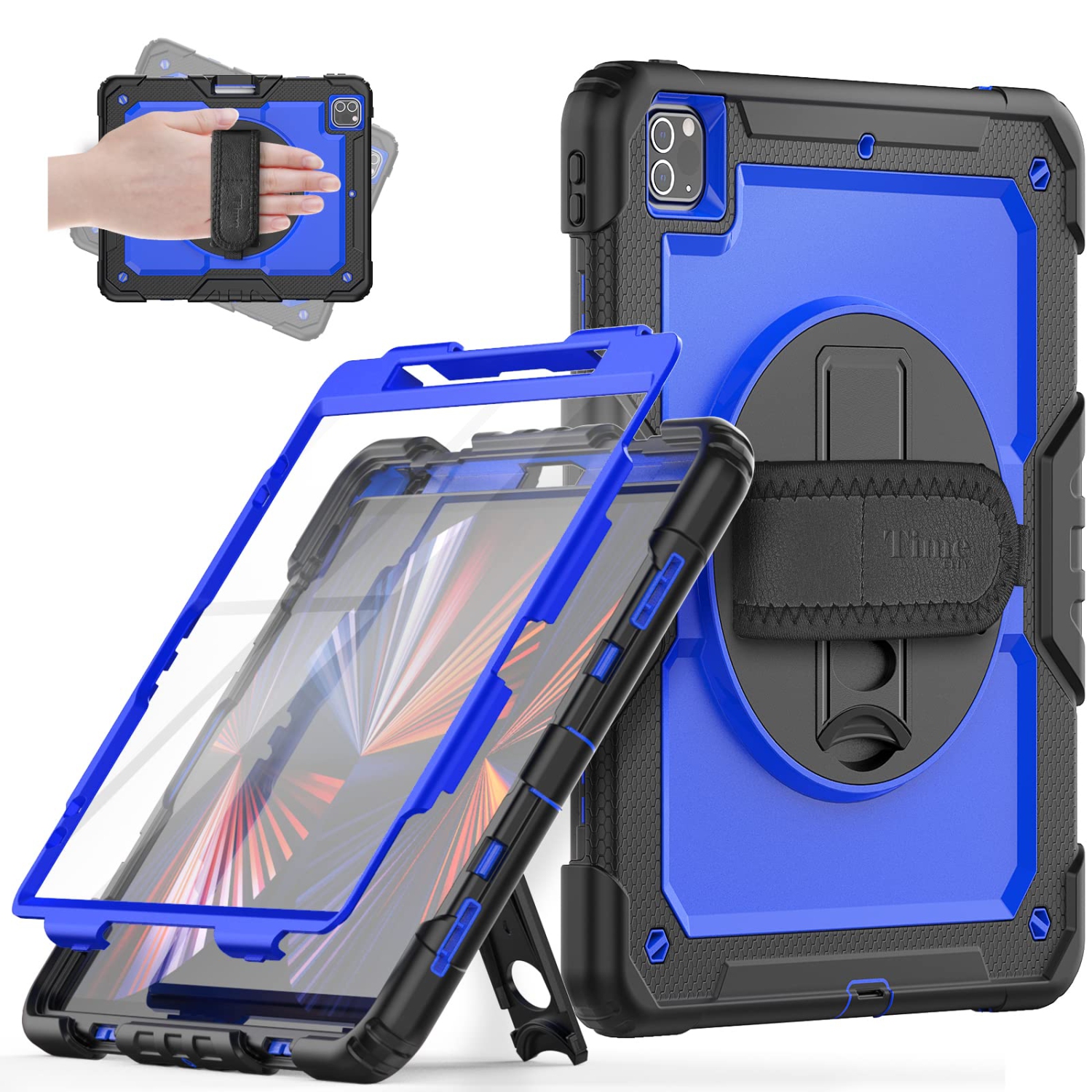 Timecity iPad Pro 12.9 Case 5th/4th/3rd Generation, Full-body Shockproof Protective Case with Screen Protector, Rotating Sta