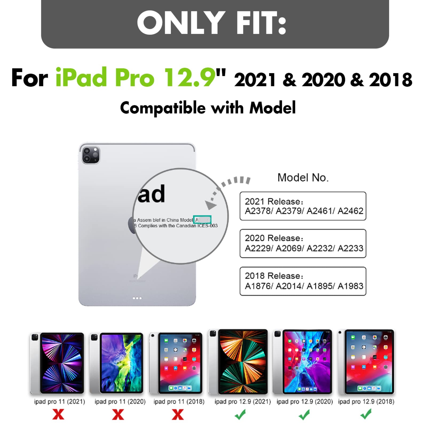 Timecity iPad Pro 12.9 Case 5th/4th/3rd Generation, Full-body Shockproof Protective Case with Screen Protector, Rotating Sta