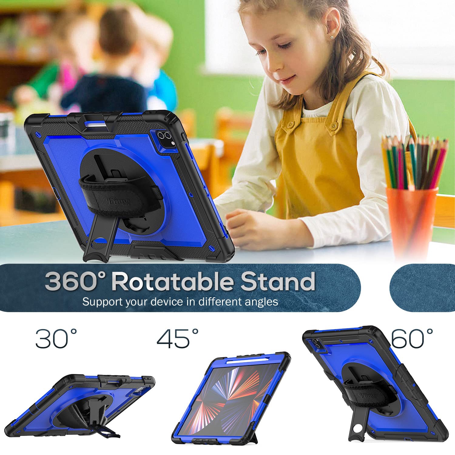 Timecity iPad Pro 12.9 Case 5th/4th/3rd Generation, Full-body Shockproof Protective Case with Screen Protector, Rotating Sta