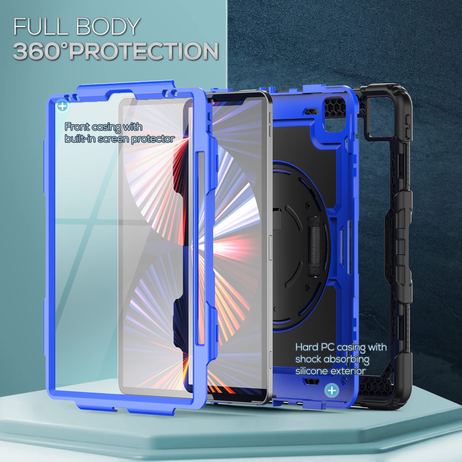 Timecity iPad Pro 12.9 Case 5th/4th/3rd Generation, Full-body Shockproof Protective Case with Screen Protector, Rotating Sta