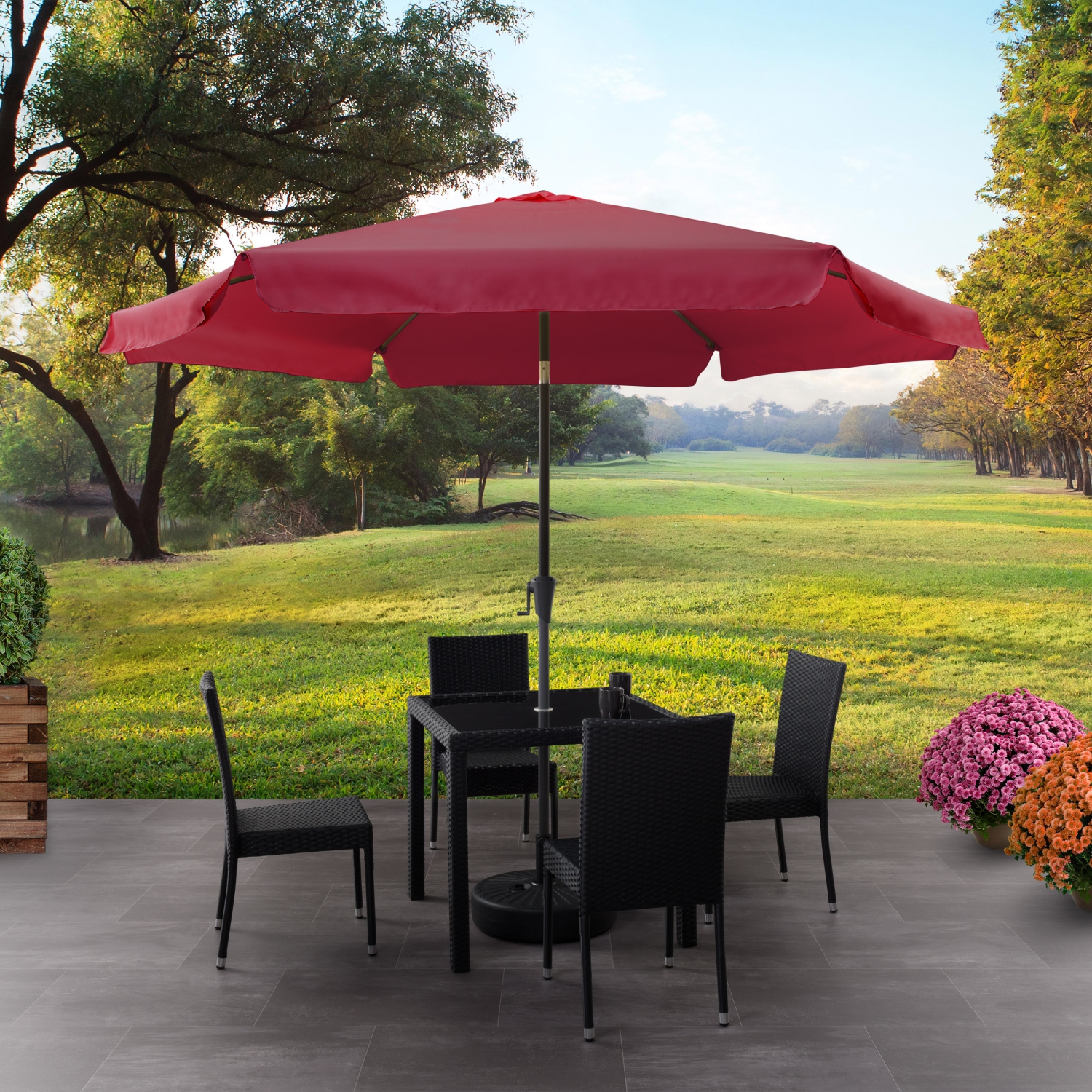 Parasol de patio excentré rouge vin 10&nbsp;pi de CorLiving