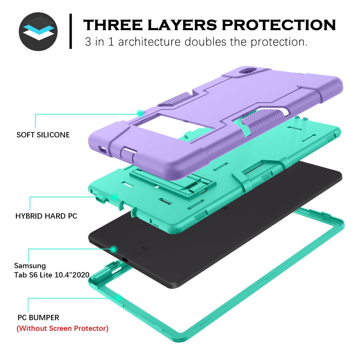 Galaxy Tab S6 Lite Case YINLAI Samsung Tab S6 Lite Cases with Pencil Holder 3 in 1 Rubber Shockproof Heavy Duty Full Body Pr