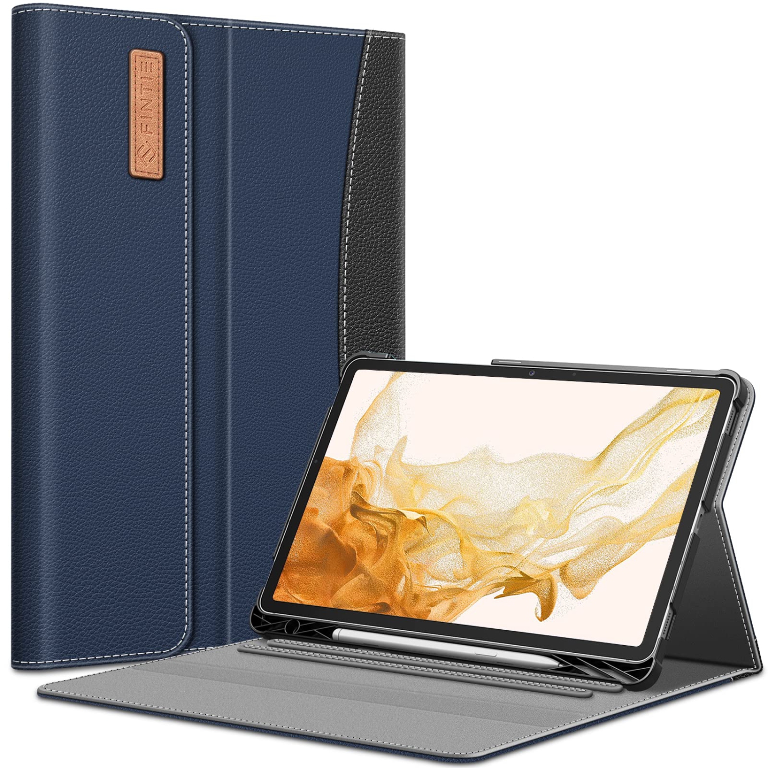 Samsung Galaxy Tab S8 Plus 2022/S7 FE 2021/S7 Plus 2020 12.4 Inch with S Pen Holder, Multiple Angle Portfolio Cover with Pocket Auto Sleep/Wake, Navy