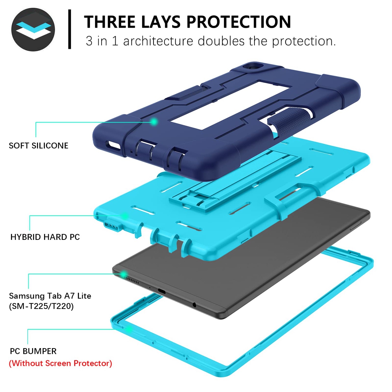Samsung Galaxy Tab A7 Lite Case 8.7”, DOMAVER Kickstand Case Slim Shockproof Heavy Duty Protective Cover for