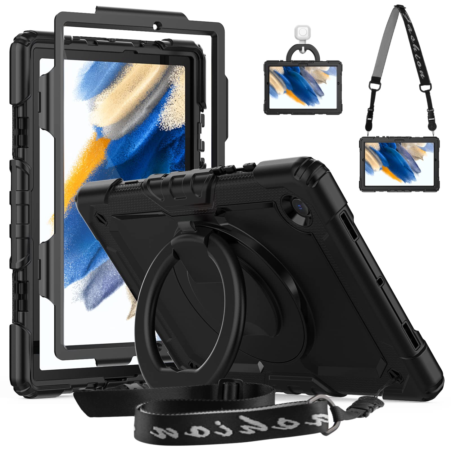 HXCASEAC Samsung Galaxy Tab A8 Case 2021 with Screen Protector Pencil Holder, Heavy Duty Shockproof Cover with 360 Rotating