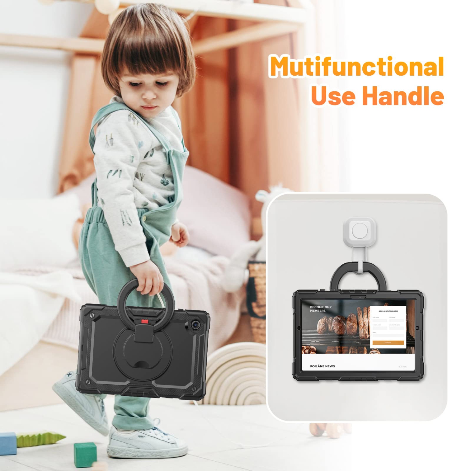 HXCASEAC Samsung Galaxy Tab A8 Case 2021 with Screen Protector Pencil Holder, Heavy Duty Shockproof Cover with 360 Rotating