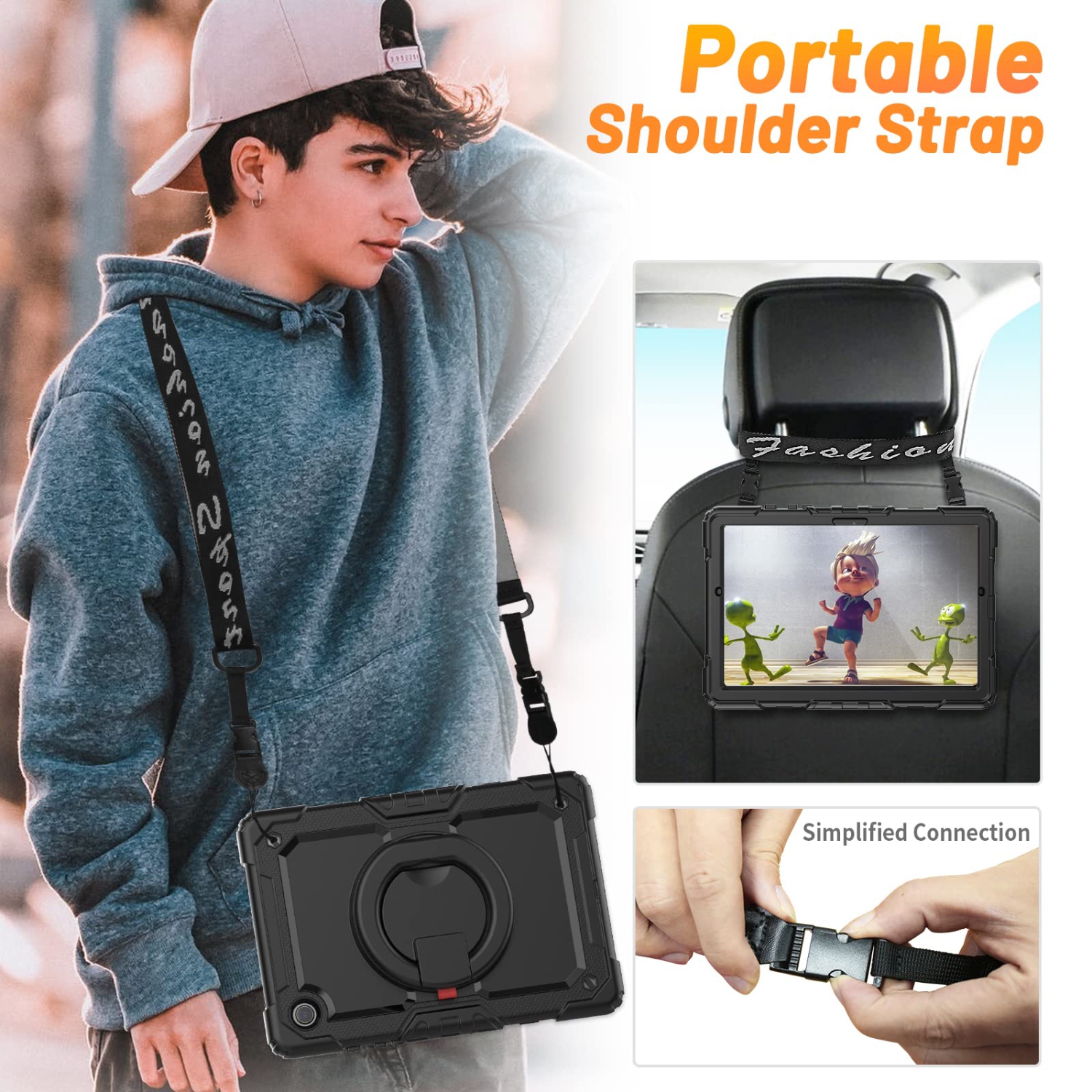 HXCASEAC Samsung Galaxy Tab A8 Case 2021 with Screen Protector Pencil Holder, Heavy Duty Shockproof Cover with 360 Rotating