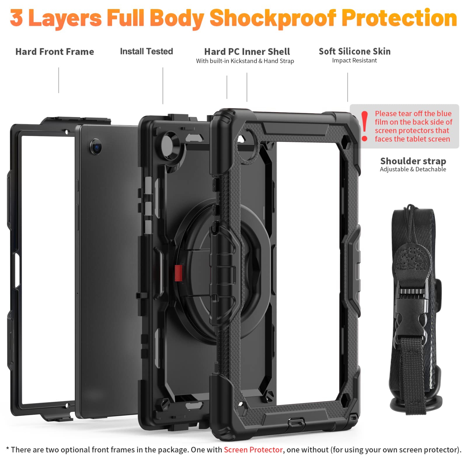 HXCASEAC Samsung Galaxy Tab A8 Case 2021 with Screen Protector Pencil Holder, Heavy Duty Shockproof Cover with 360 Rotating