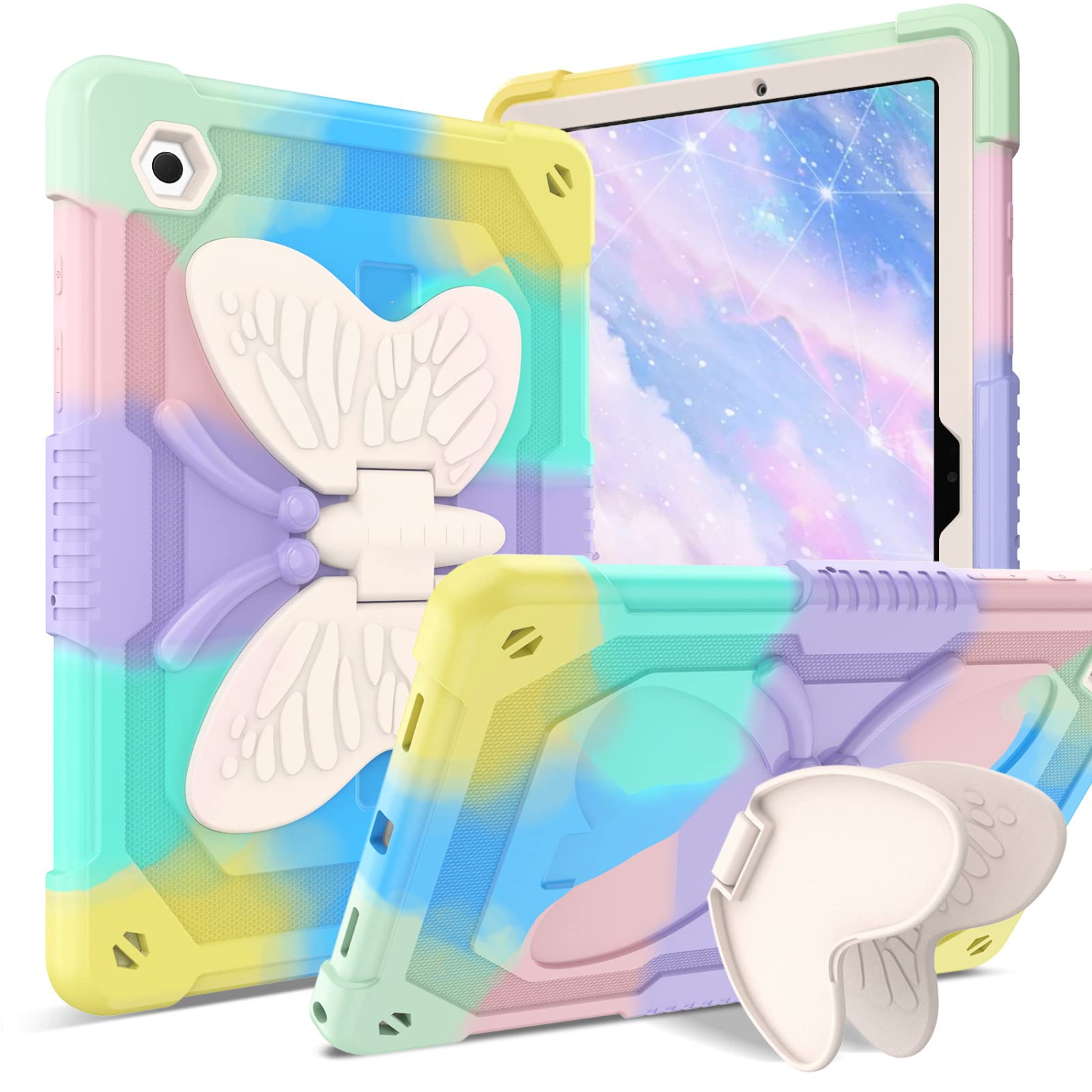 DOMAVER Samsung Galaxy Tab A8 Case 10.5'' (SM-X200/SM-X205) -Butterfly Camo Kickstand Case for Kids Soft Silicone Shockproof