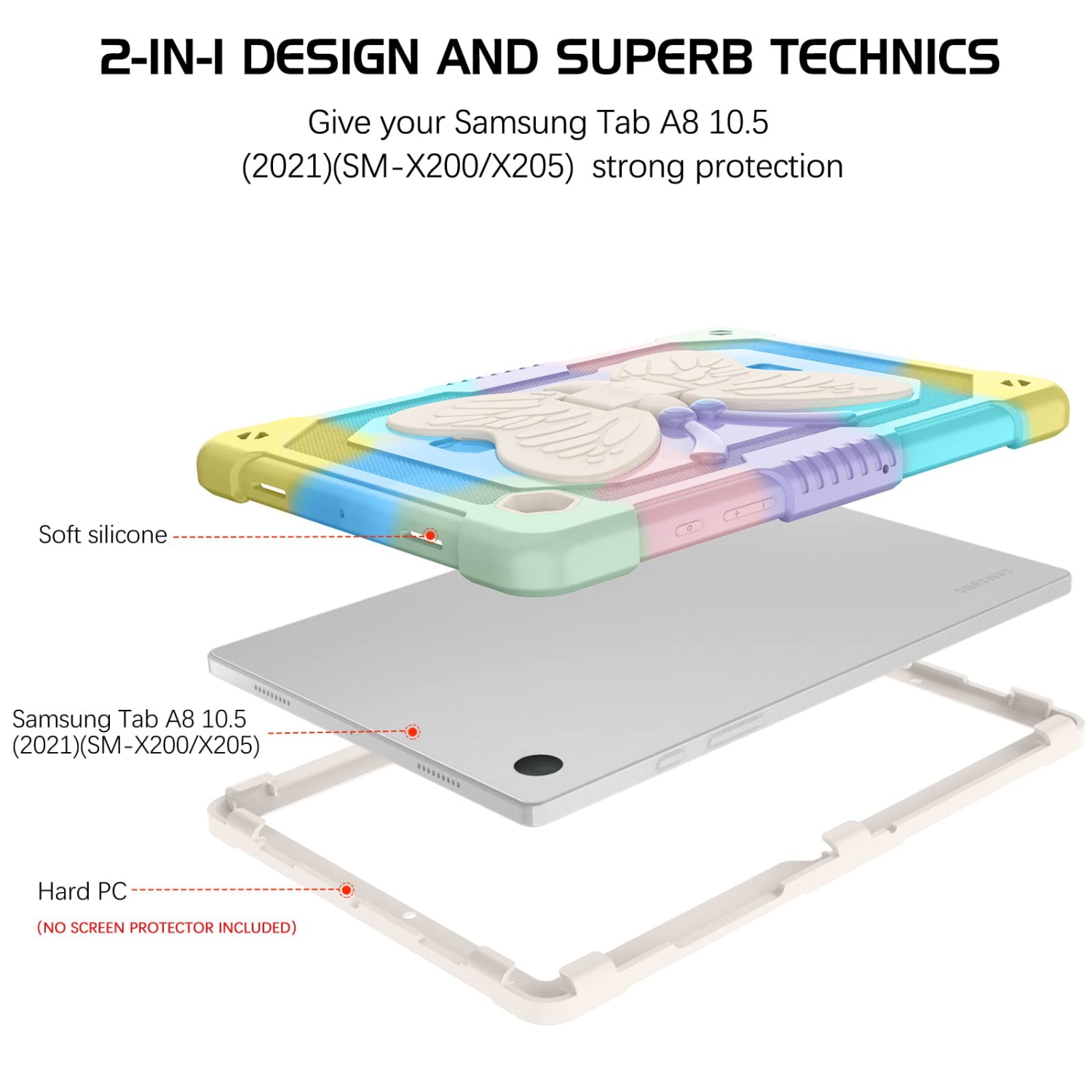 DOMAVER Samsung Galaxy Tab A8 Case 10.5'' -Butterfly Camo Kickstand Case for Kids Soft Silicone Shockproof