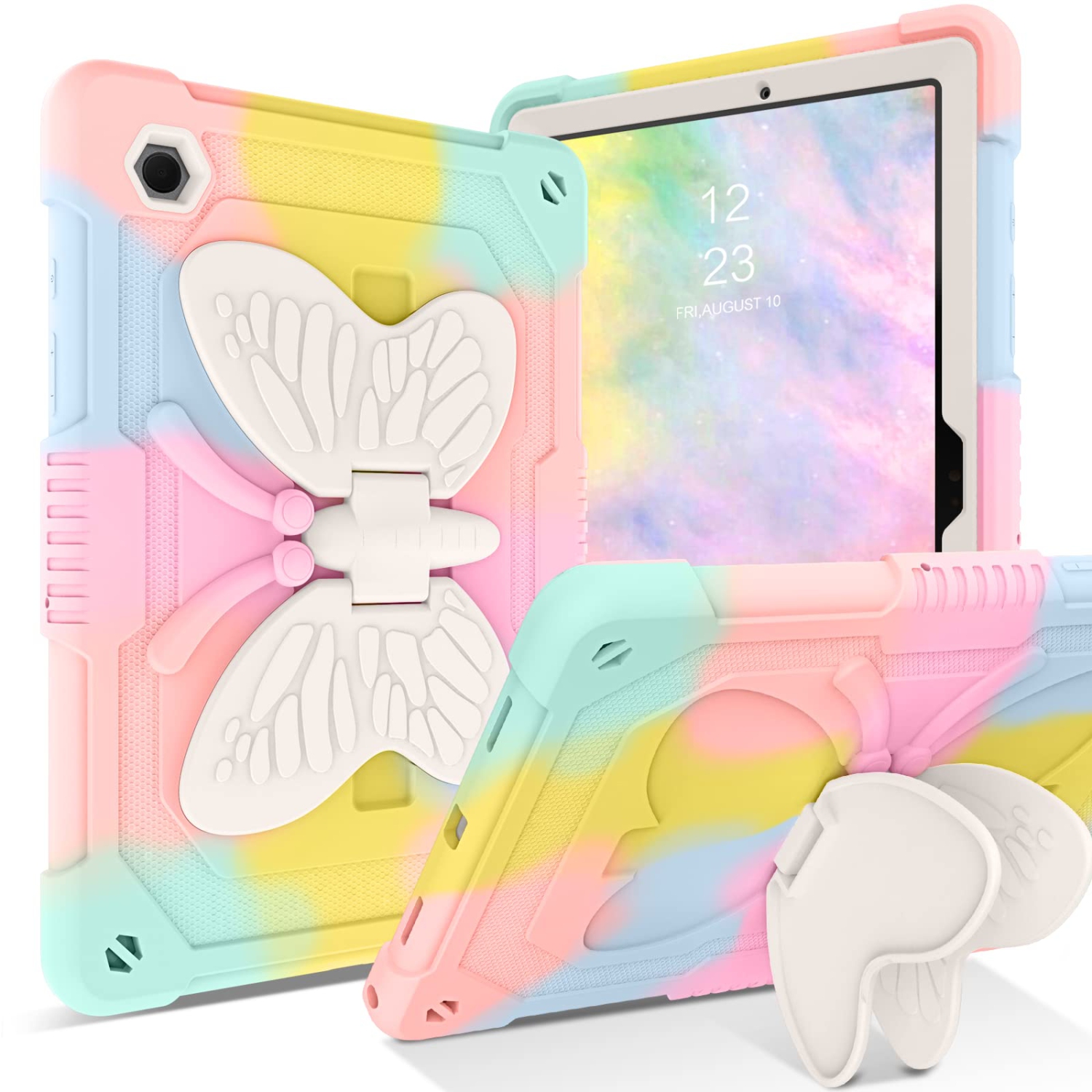 DOMAVER Samsung Galaxy Tab A8 Case 10.5'' (SM-X200/SM-X205) -Butterfly Camo Kickstand Case for Kids Soft Silicone Shockproof