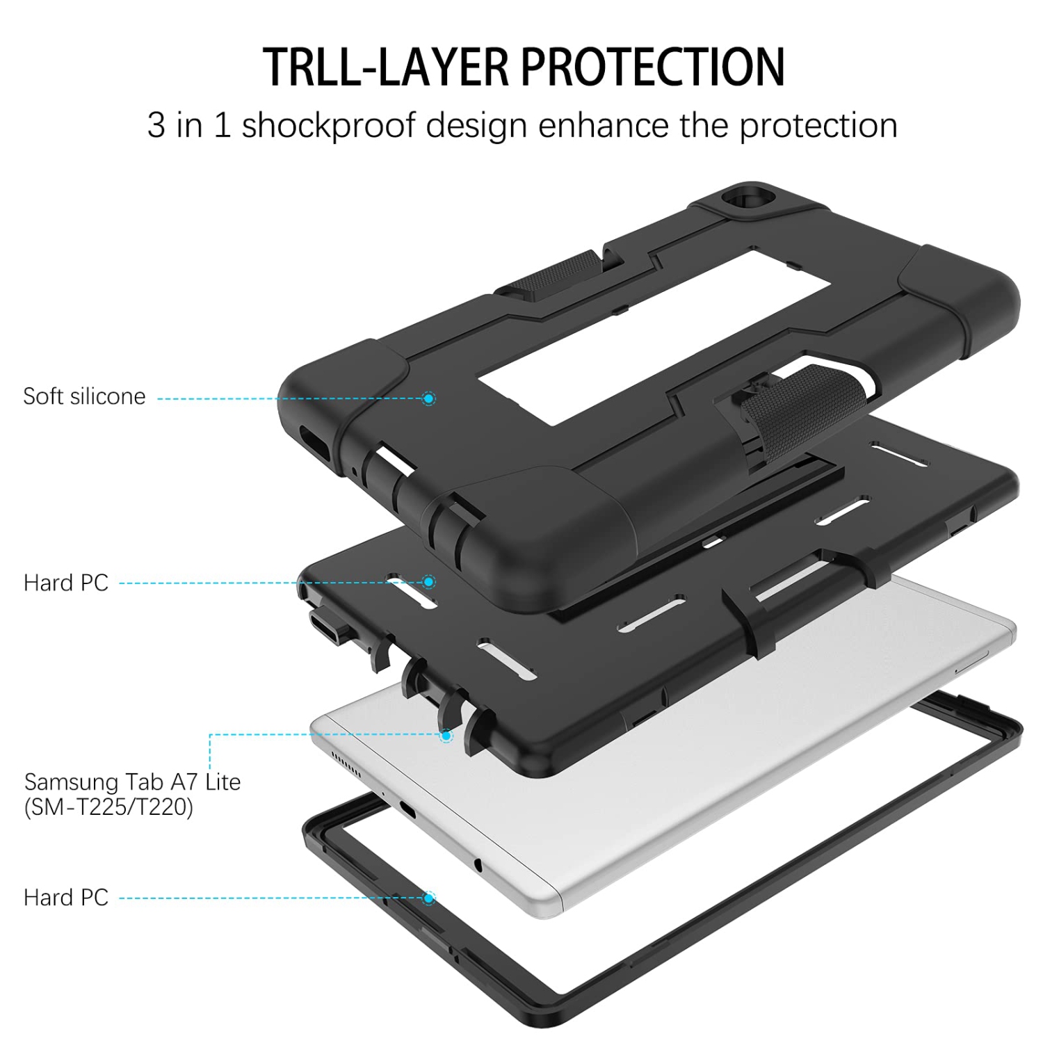 Galaxy Tab A7 Lite 8.7” Case 2021, DUEDUE Kickstand Shockproof 3 in 1 Heavy Duty Hybrid Hard PC Cover High Impact Full Body