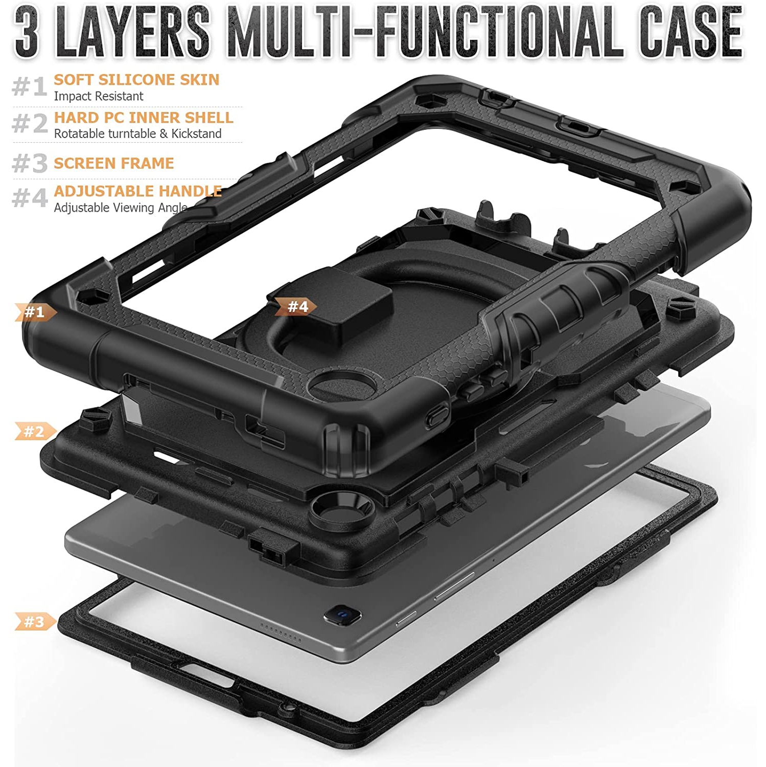 navor Compatible with Galaxy Tab A7 Lite 8.7” 2021, Built in Screen Protector, Shockproof Heavy Duty Protective Rugged Cover with Shoulder Strap