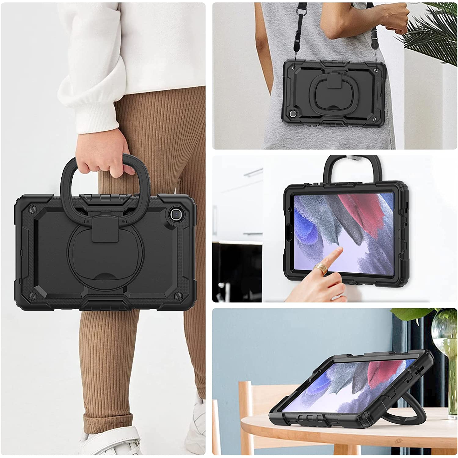 navor Compatible with Galaxy Tab A7 Lite 8.7” 2021, Built in Screen Protector, Shockproof Heavy Duty Protective Rugged Cover with Shoulder Strap