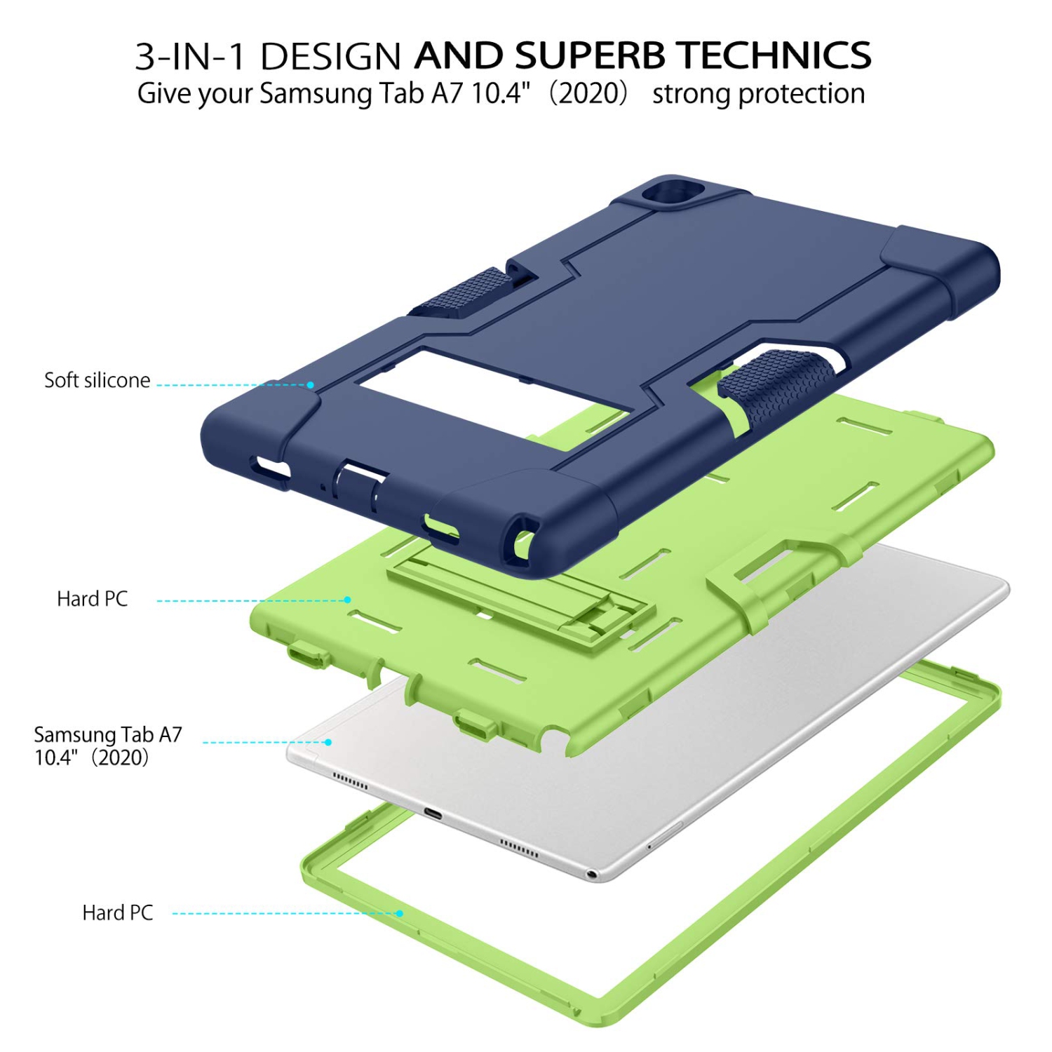 Étui 2020 pour Galaxy Tab A7 de 10.4 po, béquille DUEDUE, coque rigide hybride robuste 3-en-1, protecteur intégral résistant aux chocs