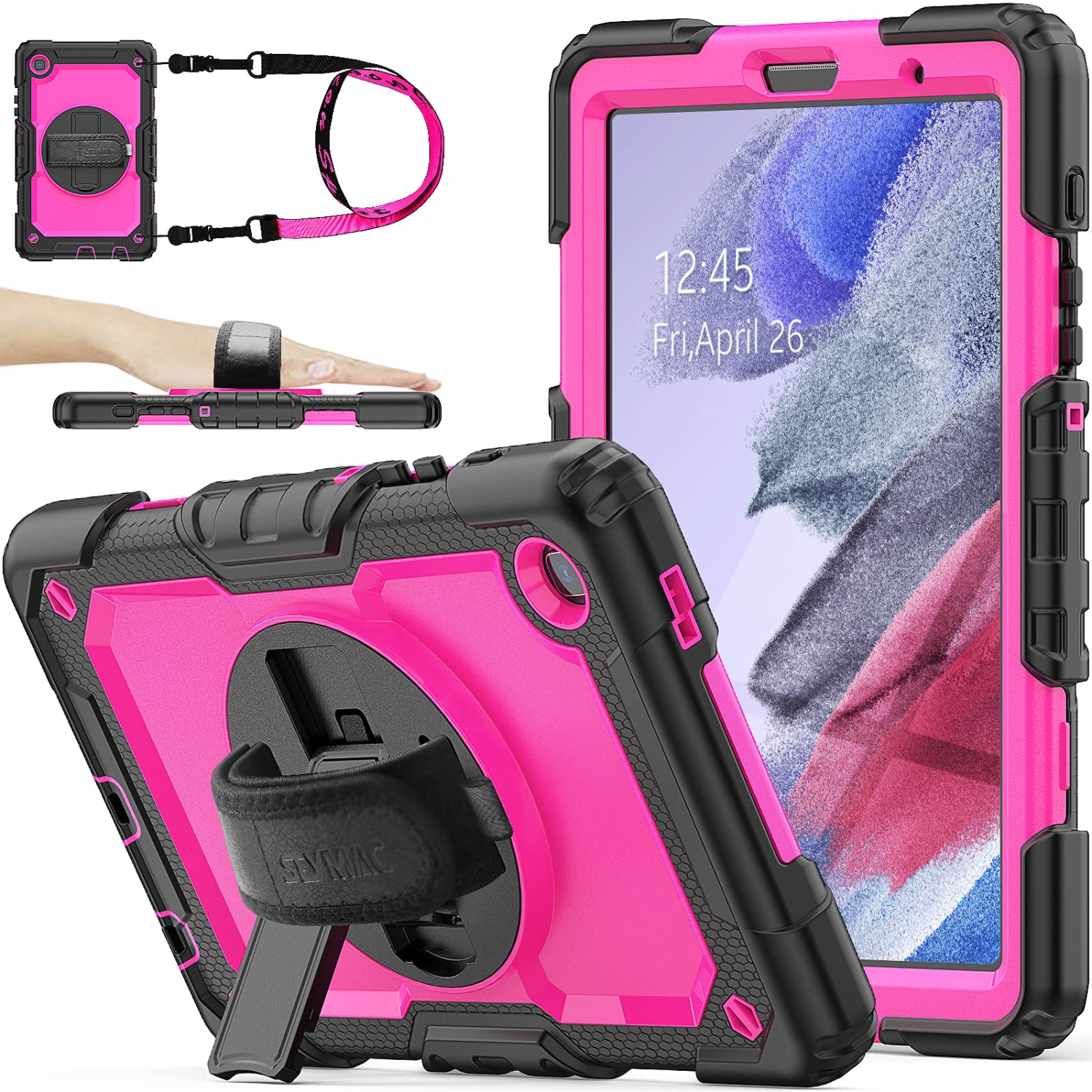 SEYMAC stock Case for Samsung Galaxy Tab A7 Lite Case 8.7'' with Screen Protector Pencil Holder 360 Rotating Hand Strap &S