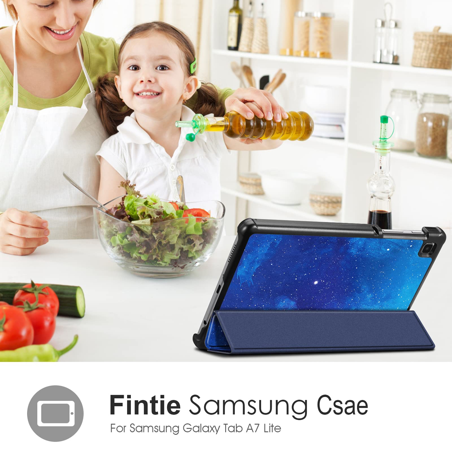 Étui mince pour Samsung Galaxy Tab A7 Lite 8,7 po 2021 modèle, coque arrière rigide ultra mince et léger avec support à trois volets, ciel étoilé