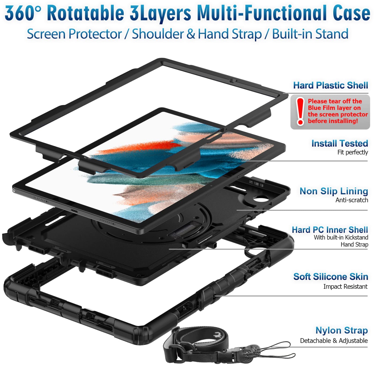 Étui Timecity pour Galaxy Tab A8 de 10.5 po 2022 de Samsung, étui protecteur complet avec protection antichoc Scre