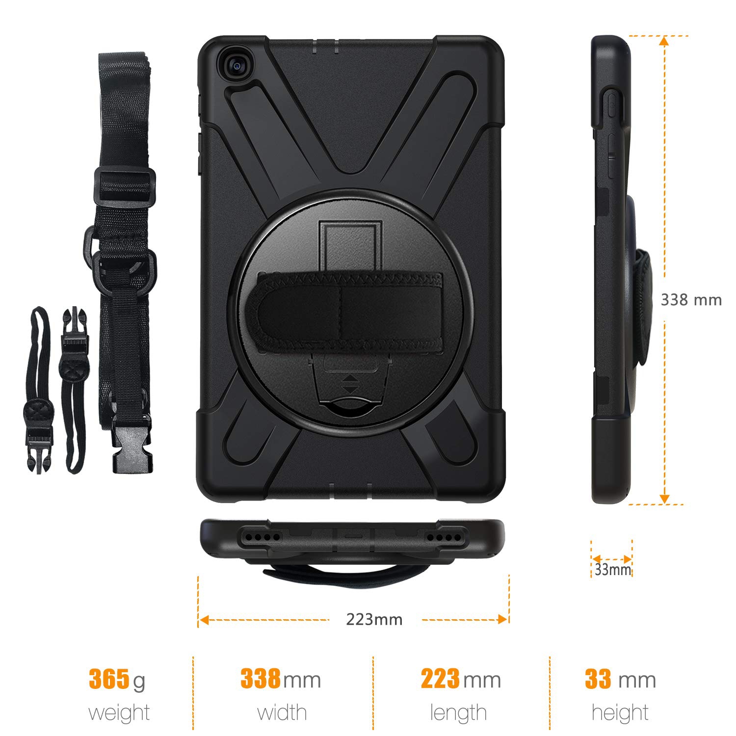 MoKo Case Fit Samsung Galaxy Tab A 10.1 2019, Heavy Duty Shockproof Full-Body Rugged 360 Degree Rotating with Shoulder Str