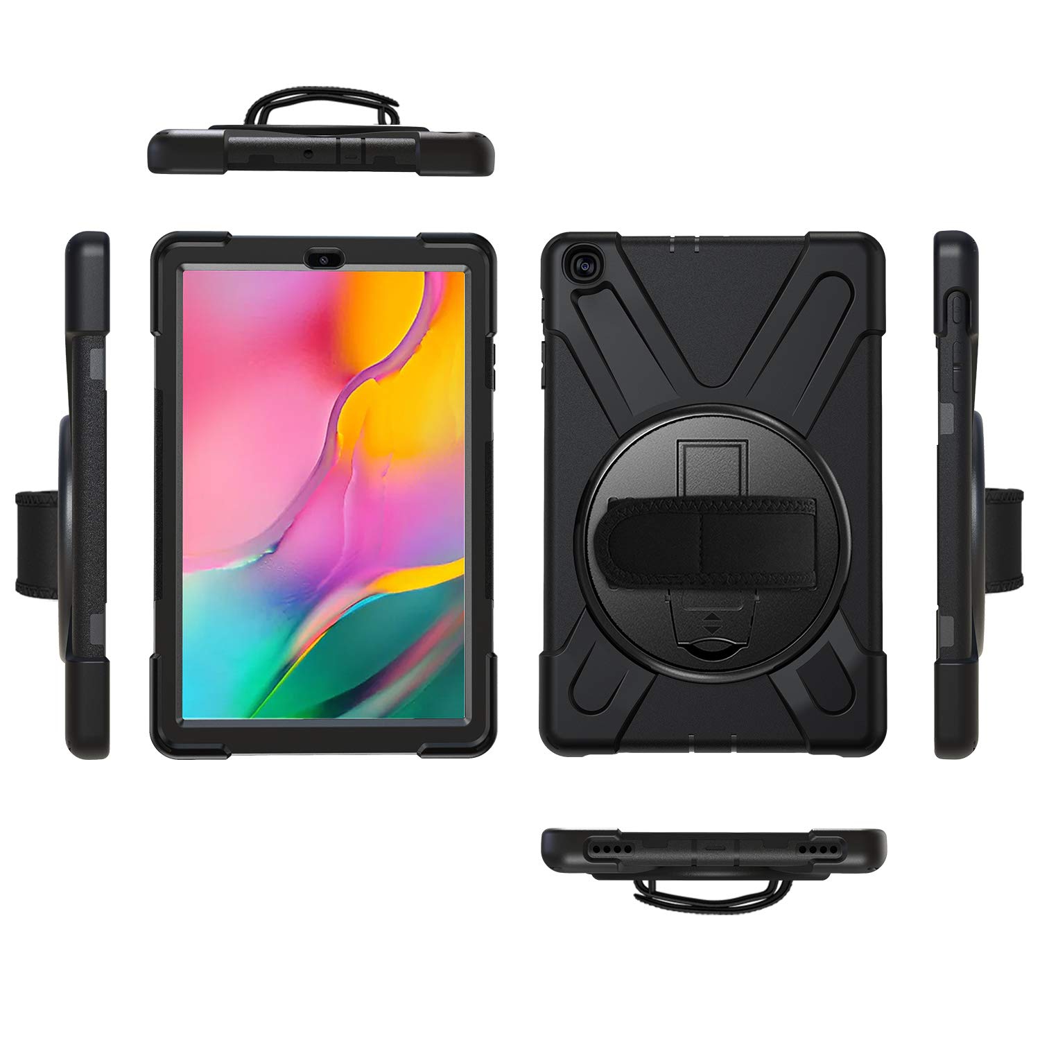 MoKo Case Fit Samsung Galaxy Tab A 10.1 2019, Heavy Duty Shockproof Full-Body Rugged 360 Degree Rotating with Shoulder Str