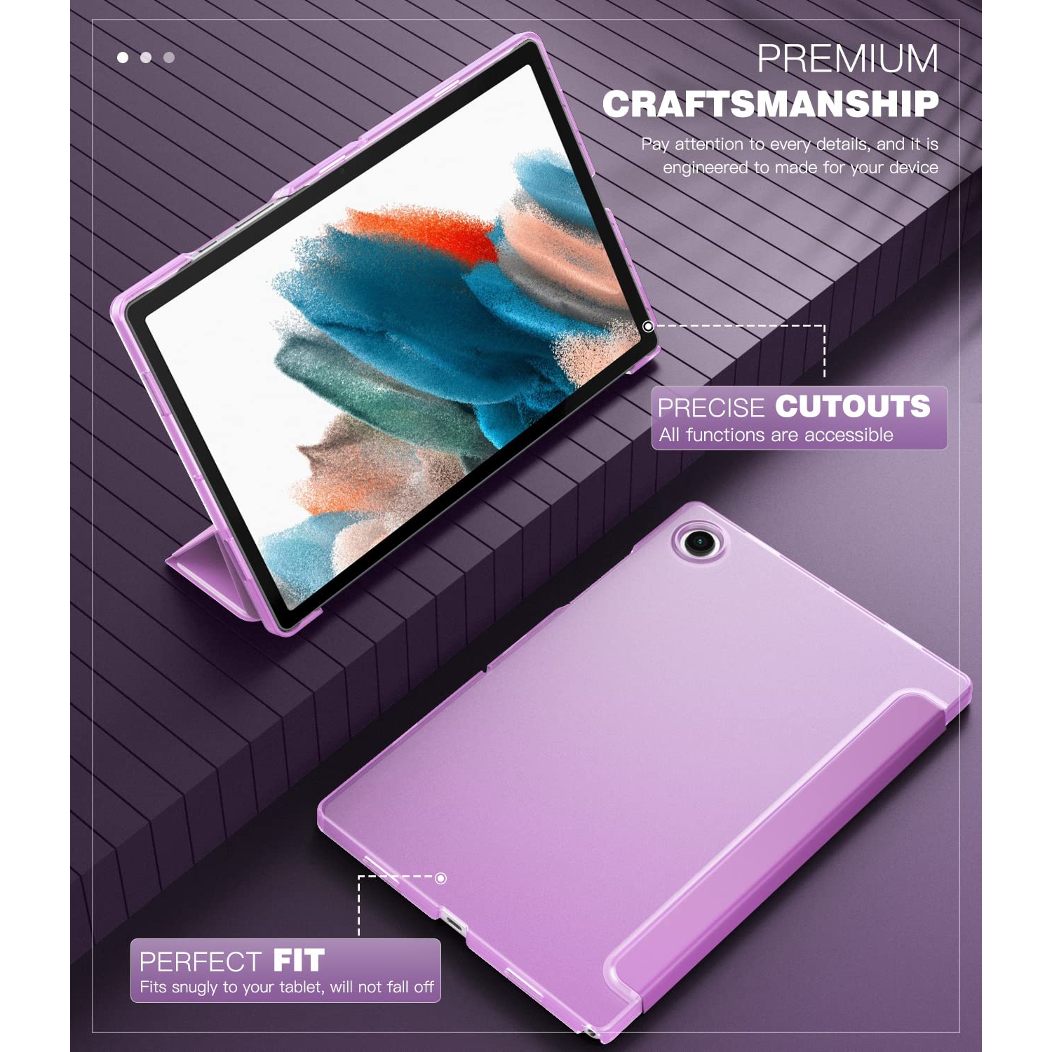 TMOVO – Étui mince pour Galaxy Tab A8 de 10.5 po 2022 SM-X200/SM-X205, mince protecteur mince à trois rabats en C translucide givré translucide