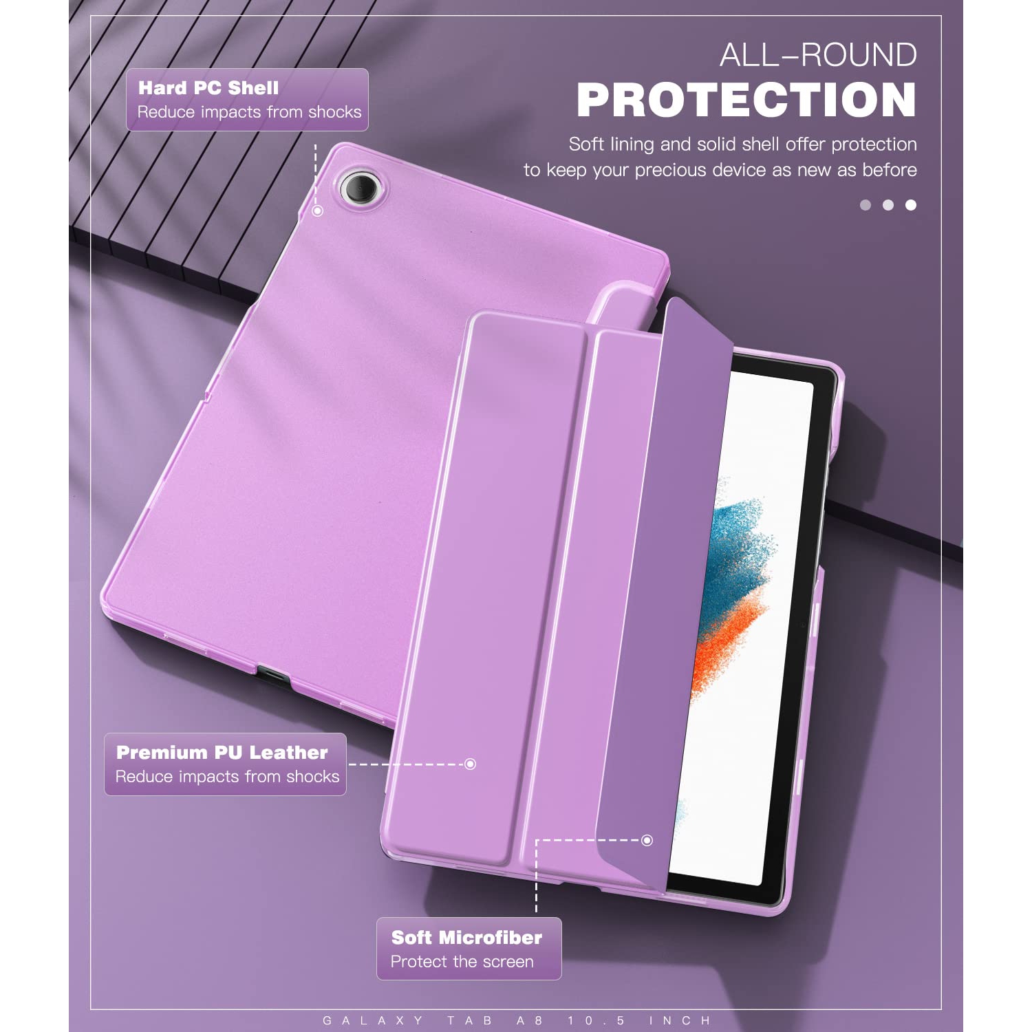 TMOVO – Étui mince pour Galaxy Tab A8 de 10.5 po 2022 SM-X200/SM-X205, mince protecteur mince à trois rabats en C translucide givré translucide