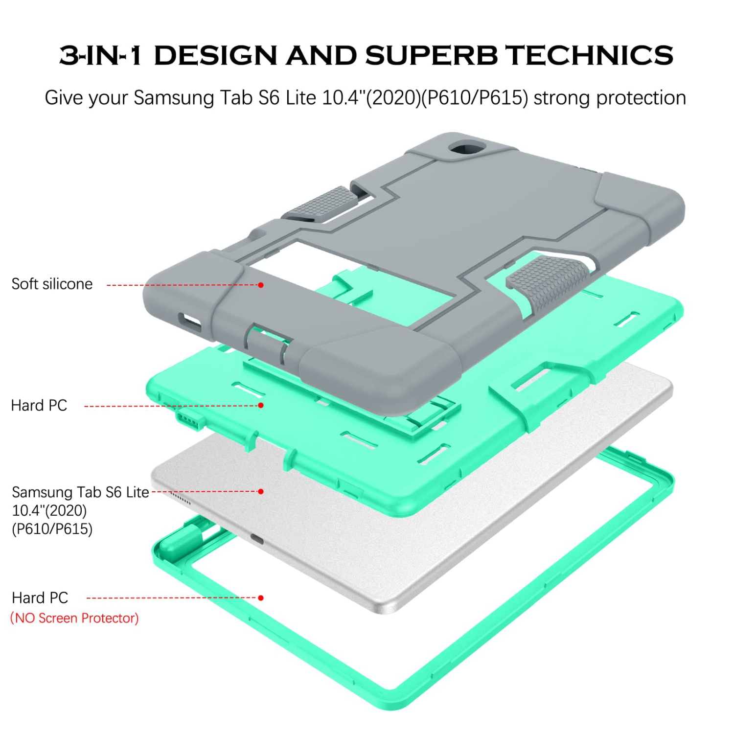Galaxy Tab S6 Lite Case YINLAI Samsung Tab S6 Lite Cases with Pencil Holder 3 in 1 Rubber Shockproof Heavy Duty Full Body Pr