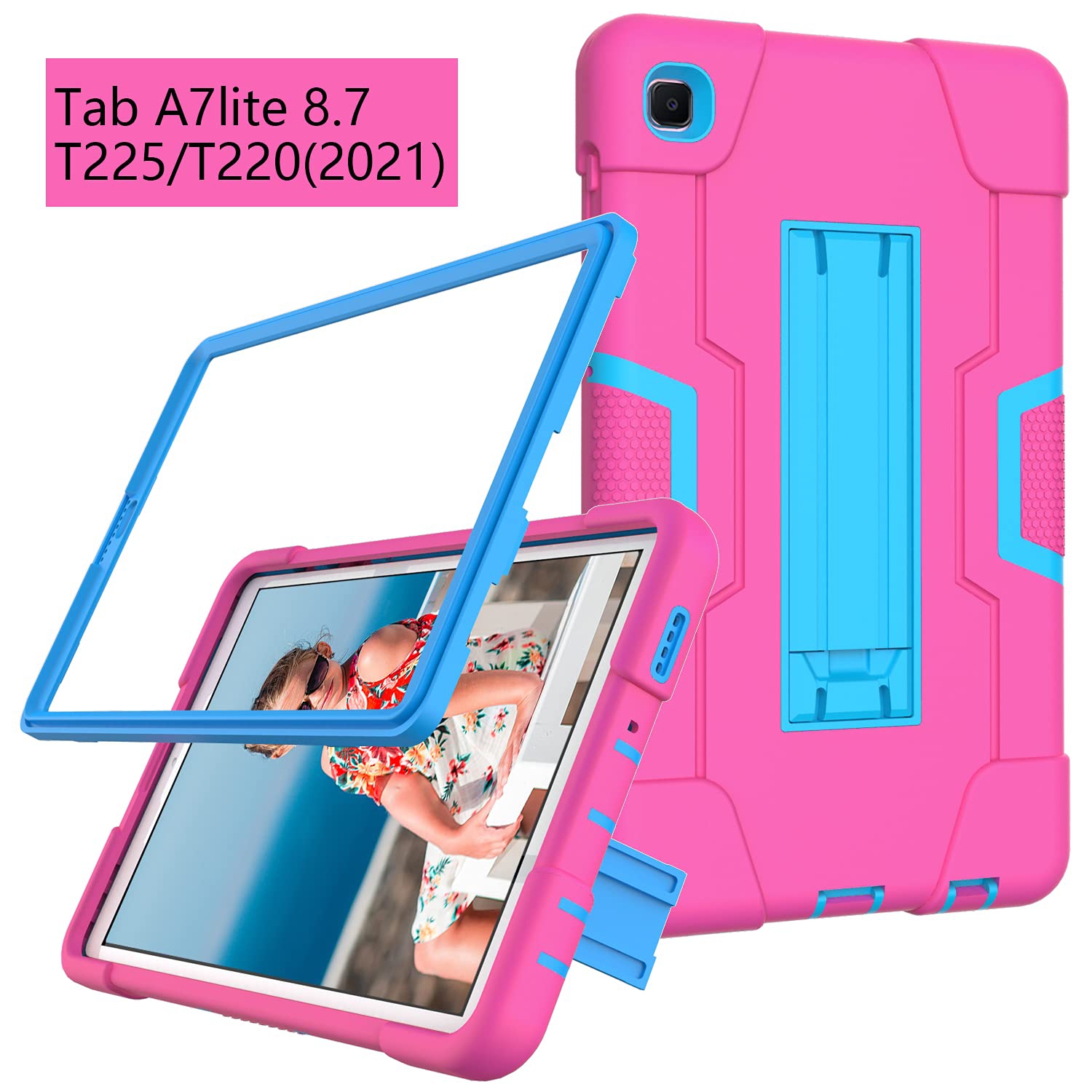 Case for Samsung Galaxy Tab A7 Lite T220/T225, Full Body Rugged Kids Case with Kickstand Heavy Duty Shockproof Drop-Proof Protection Cover for