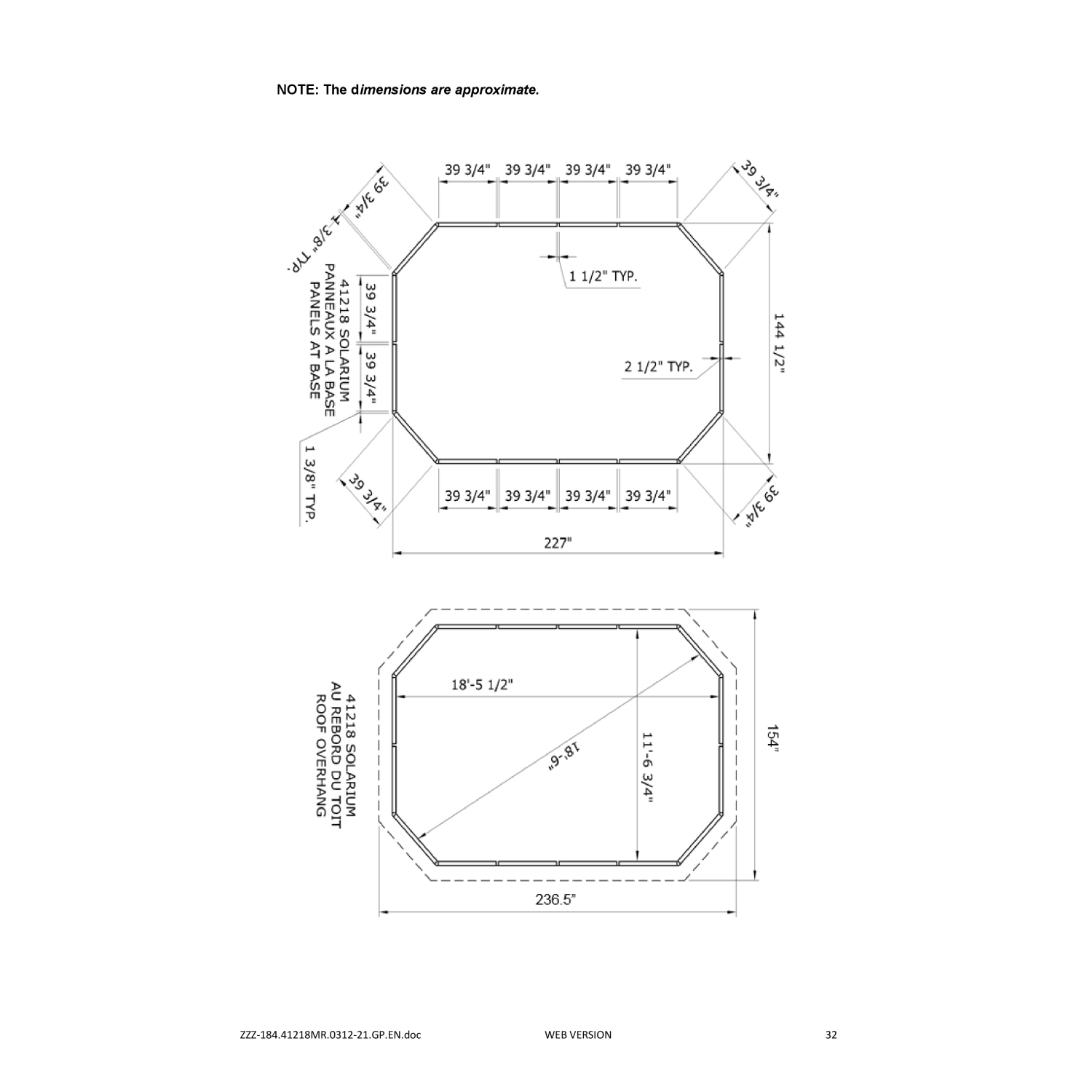Solarium Florence avec toit en métal, 12 pi X 18 pi Sable