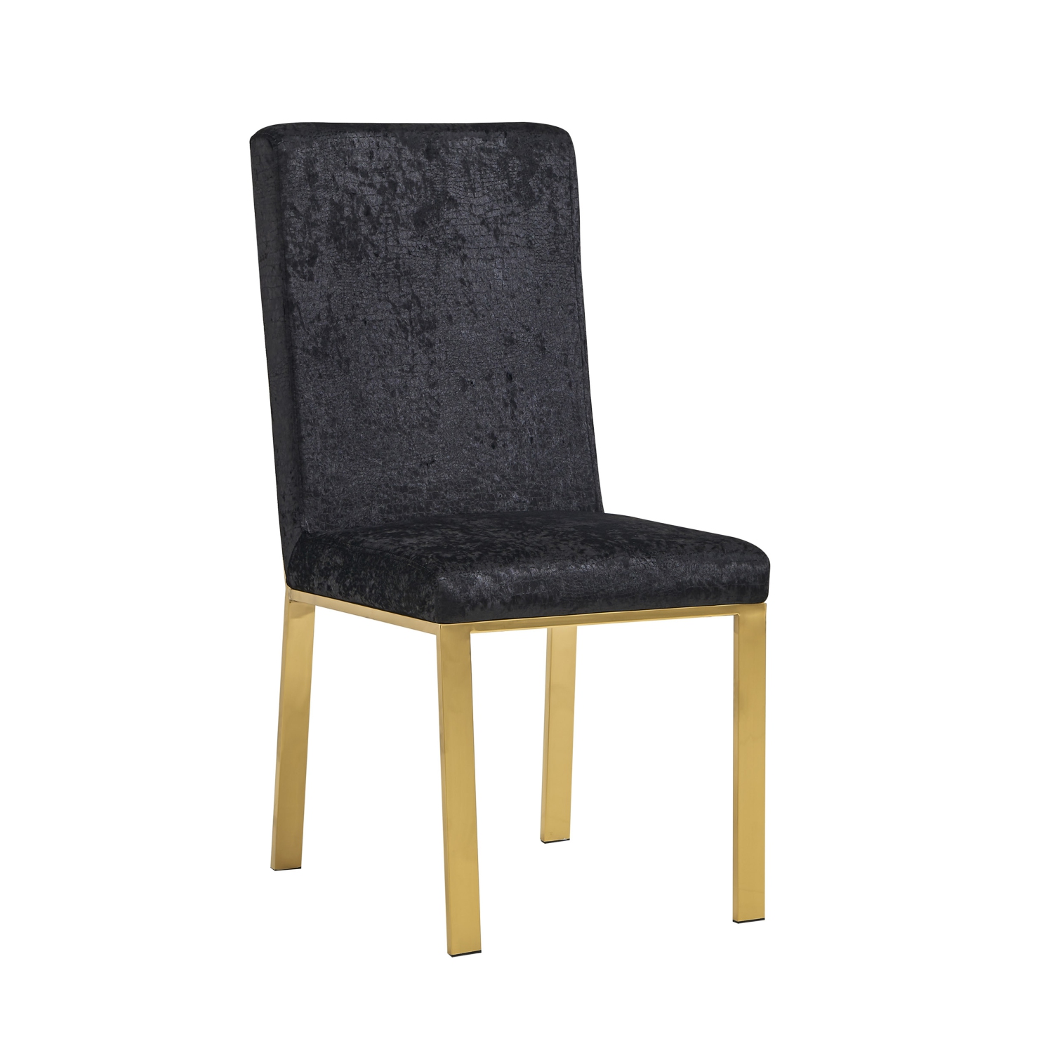 Angelina Luxury Velvet Dining Chairs - Black, Honeycomb Pattern, Crocodile Skin Pattern Fabric with Gold Stainless Legs and Frame