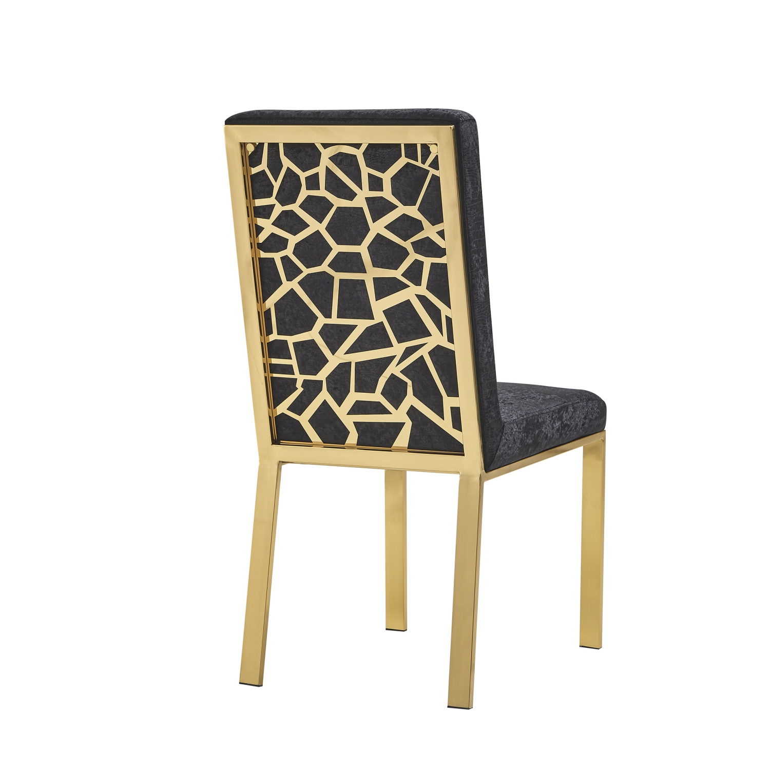 Angelina Luxury Velvet Dining Chairs - Black, Honeycomb Pattern, Crocodile Skin Pattern Fabric with Gold Stainless Legs and Frame