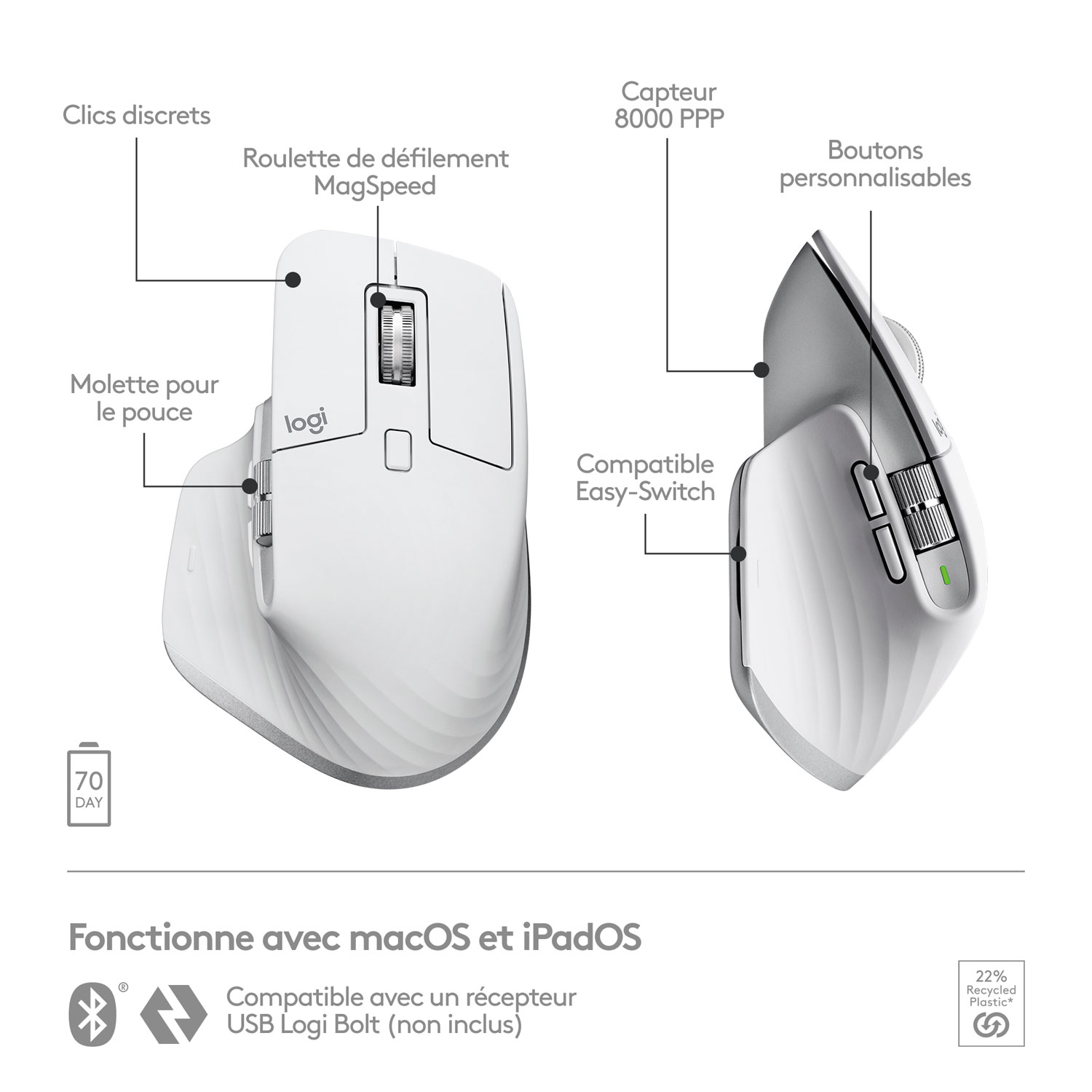 Logitech MX Master 3S Bluetooth Optical Mouse for Mac - Pale Grey