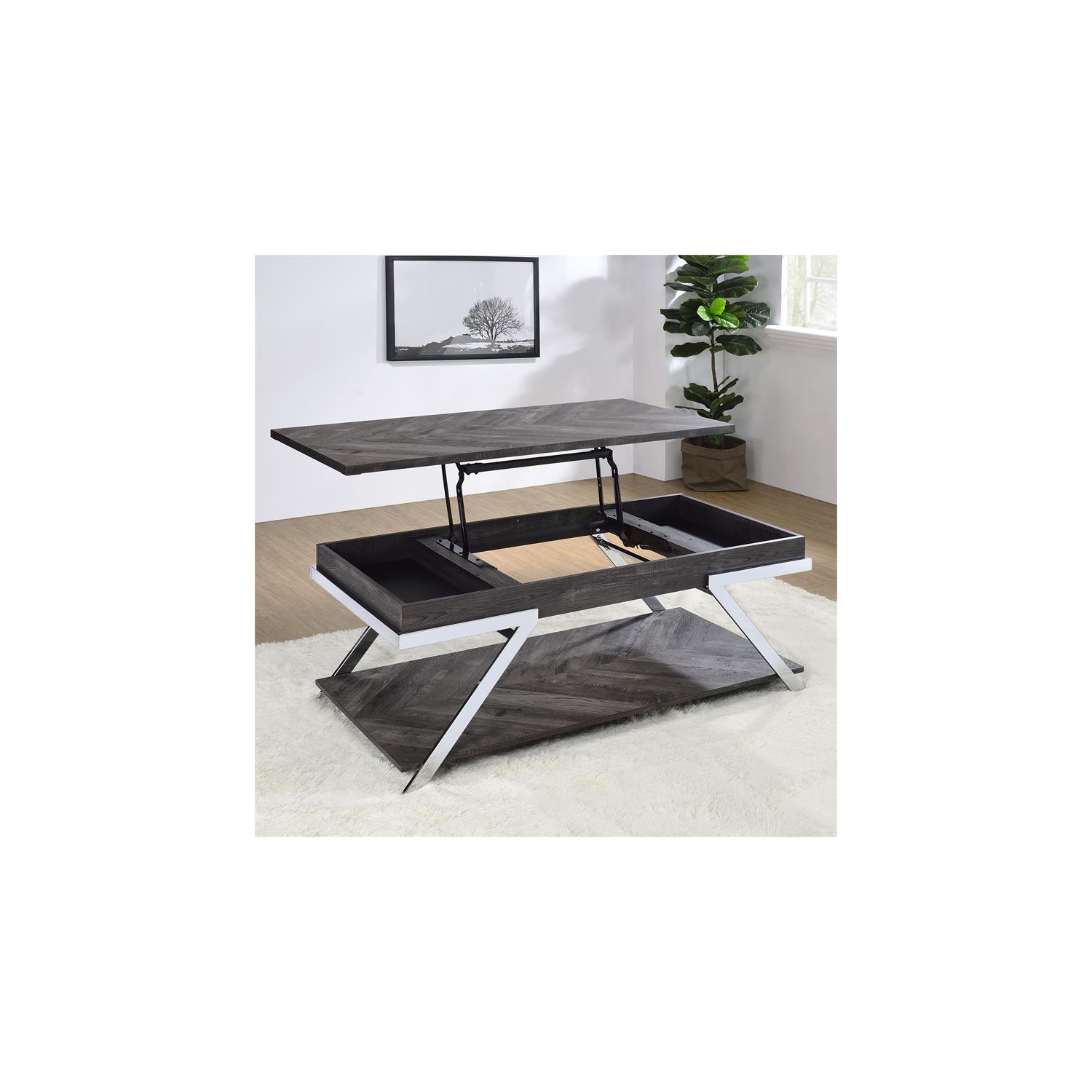 Bowery Hill Dark Gray Lift-Top Wood and Laminate Cocktail Table