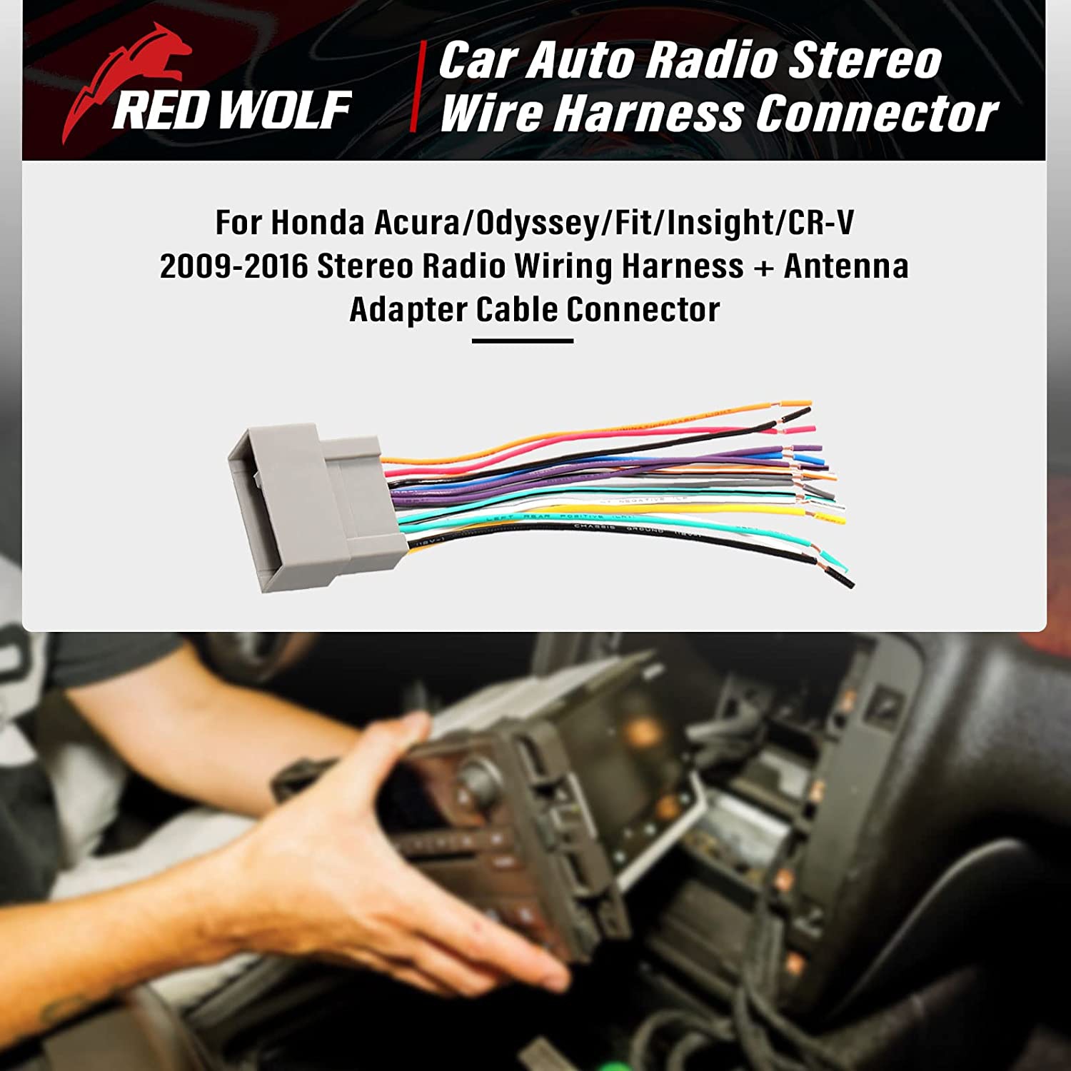 Aftermarket Radio Stereo Install Harness Adapter For Honda Civic & Fit 2009-2015 - RED WOLF